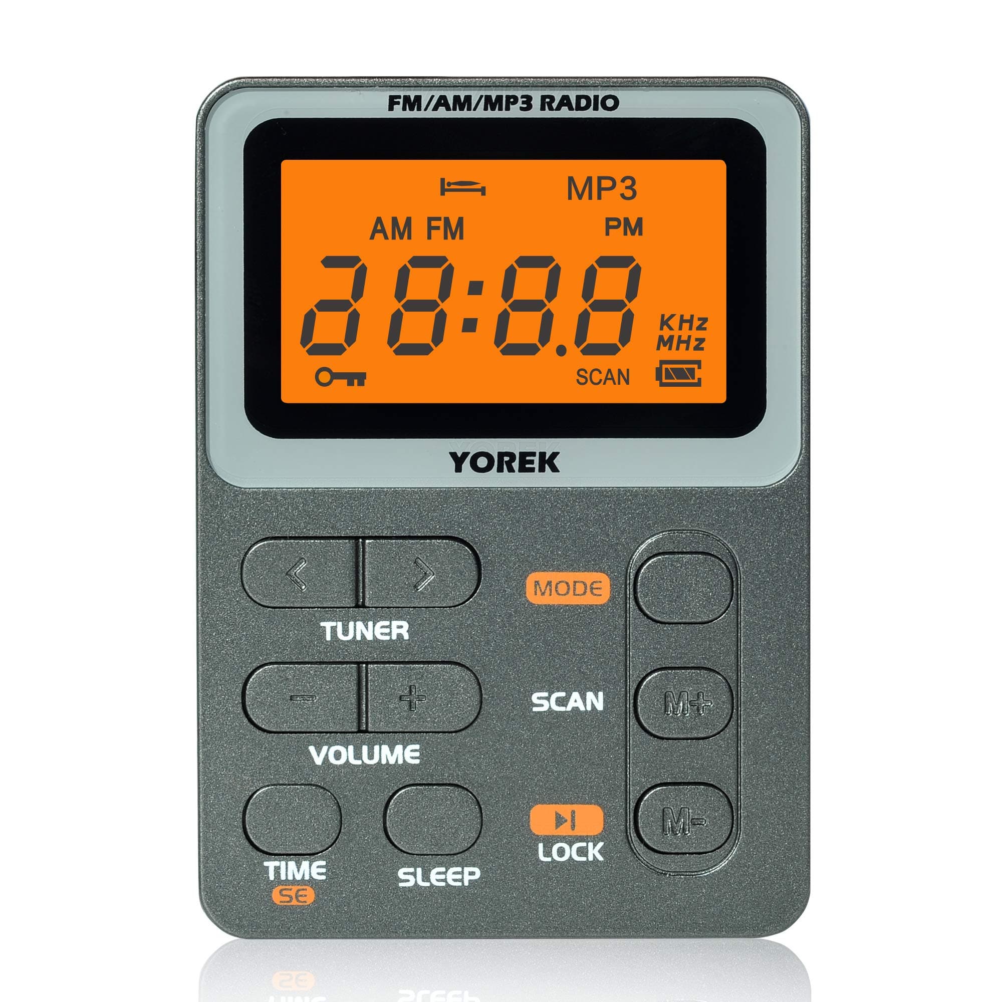 Yorek Pocket AM/FM Radio with Best Reception, Portable Rechargeable Radio with Earphone, MP3 Player Support TF Card, Mini Digital Walkman Radio for Walking, Jogging, Camping, Gym (Grey)