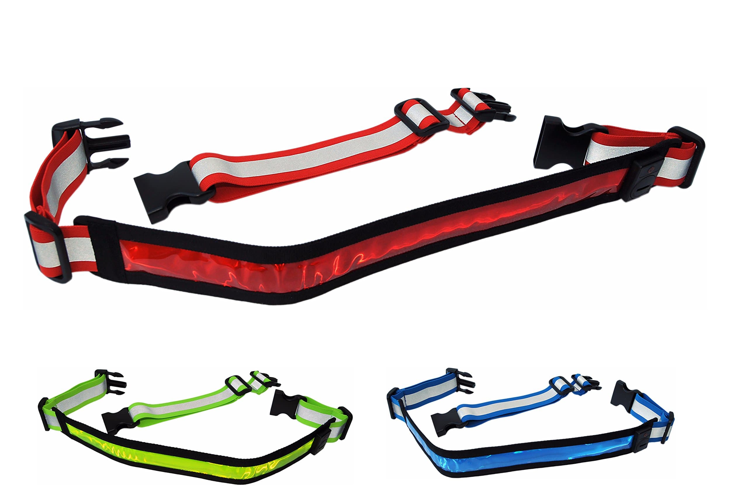 LED Reflective Belt + Free Extension Belt - High Visibility Gear for Running, Cycling, Walking - Safer and Brighter Than a Reflective Vest - Green, Red, and Blue Running Light
