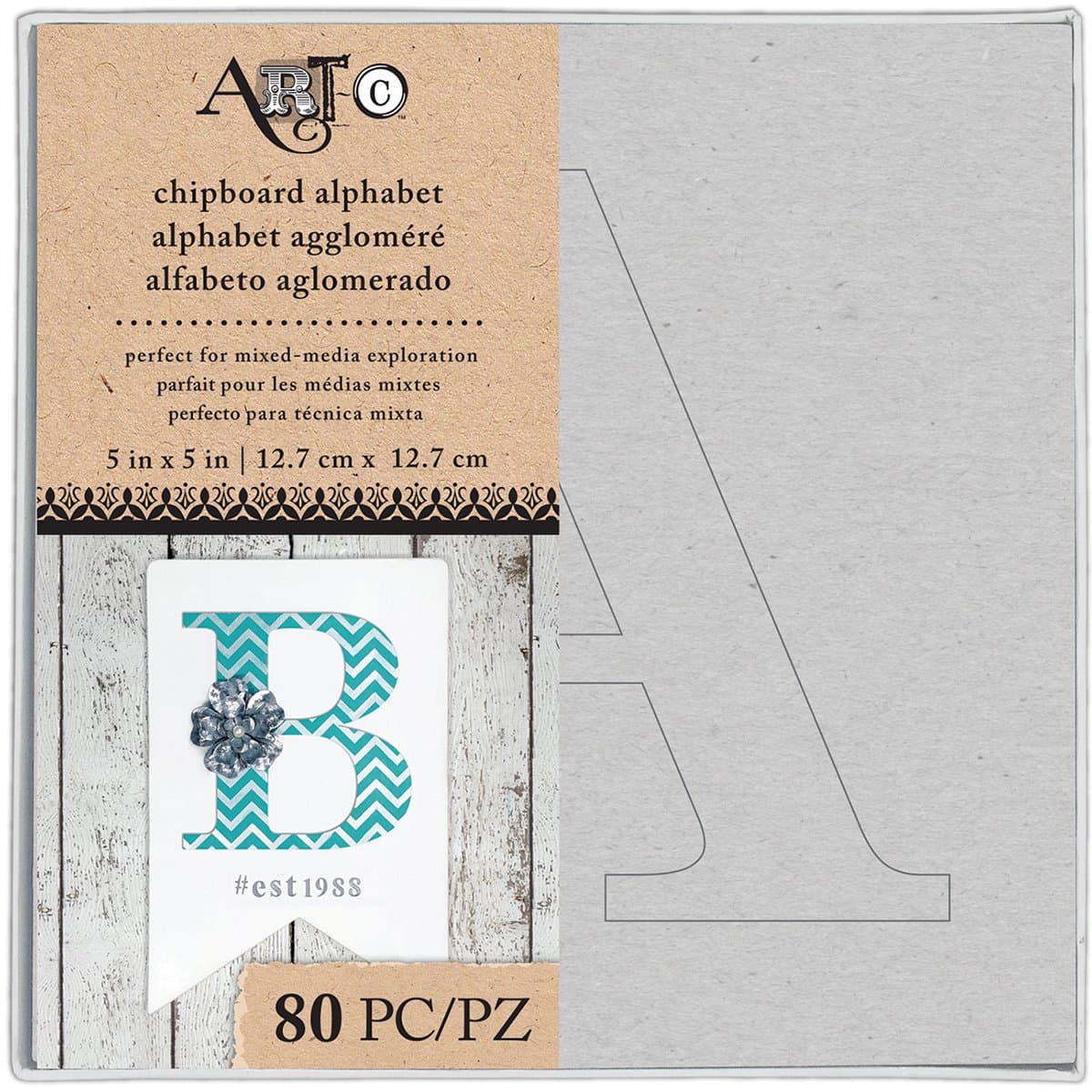 Art-C28935 Uppercase Alphabet & Stencil Chipboard Alphabet Box