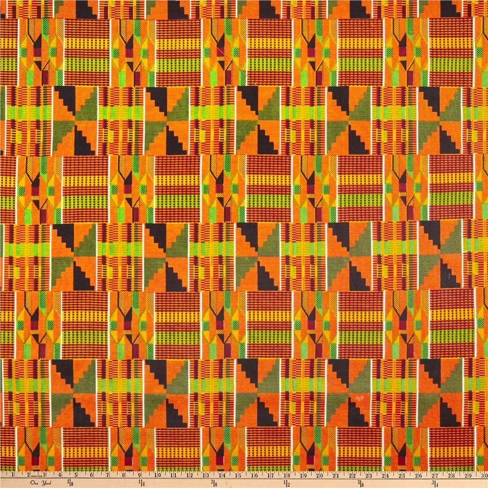 Shawn Pahwa African Ankara Print Sibusiso Orange/Green, Fabric by the Yard