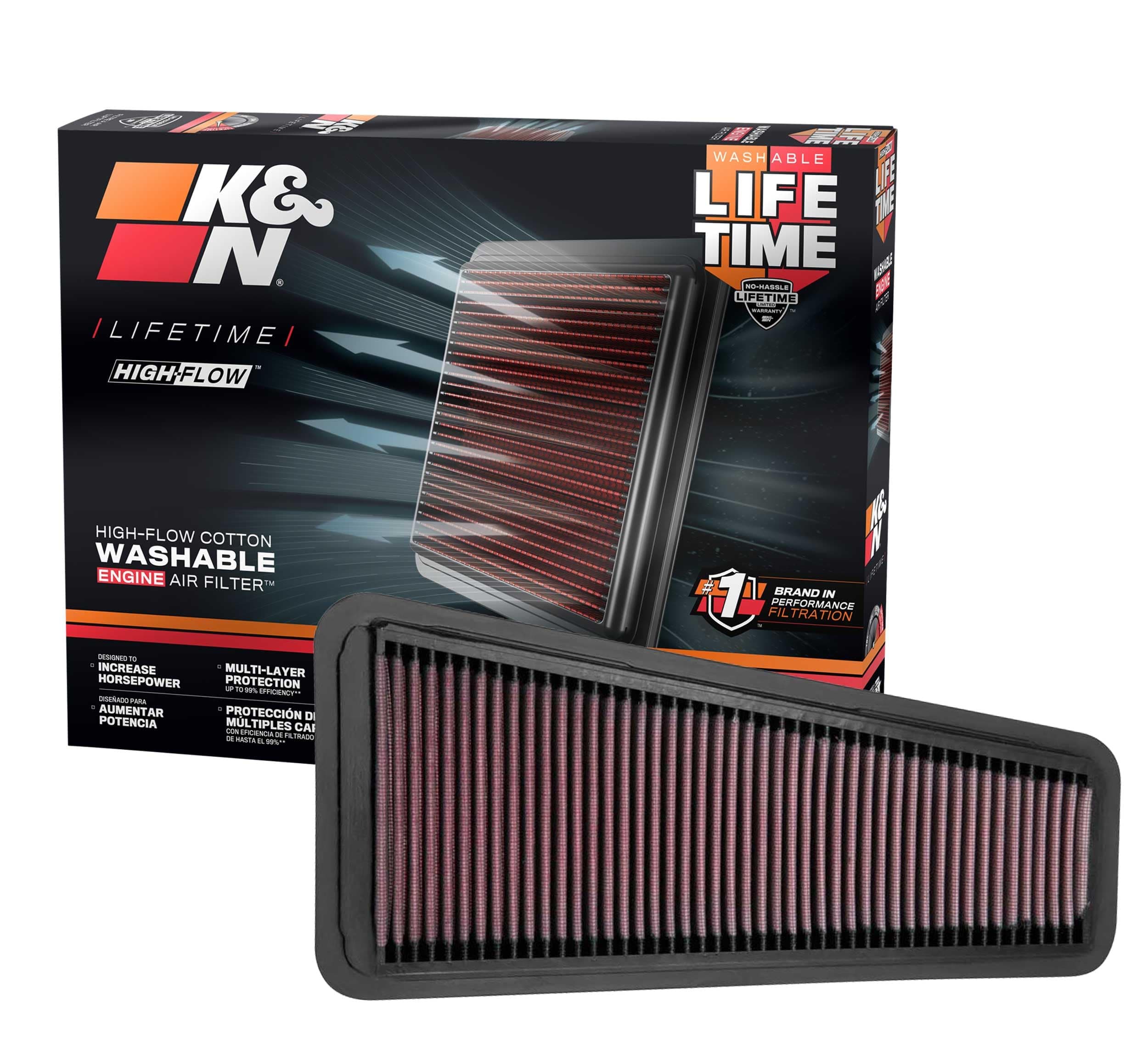 K&N High-Flow Original Lifetime Engine Air Filter: Increase Power: Premium, Washable: Compatible with 2002-2020 TOYOTA: 4Runner, Tacoma, Tundra, FJ, Hilux, Land Cruiser, 33-2281