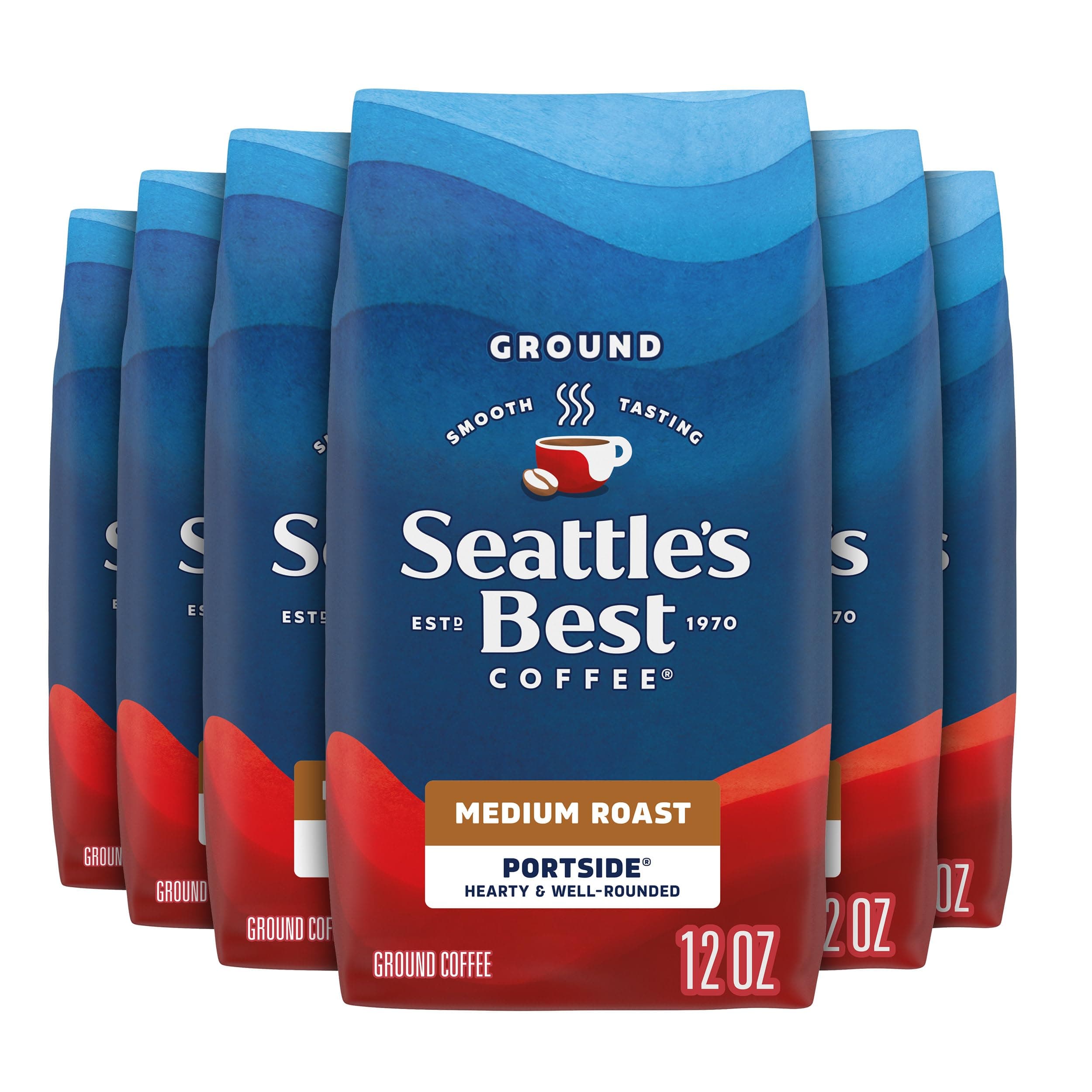 Seattle’s Best Coffee, Medium Roast Ground Coffee, Portside, 100% Arabica, 6 Bags (12 oz Each)