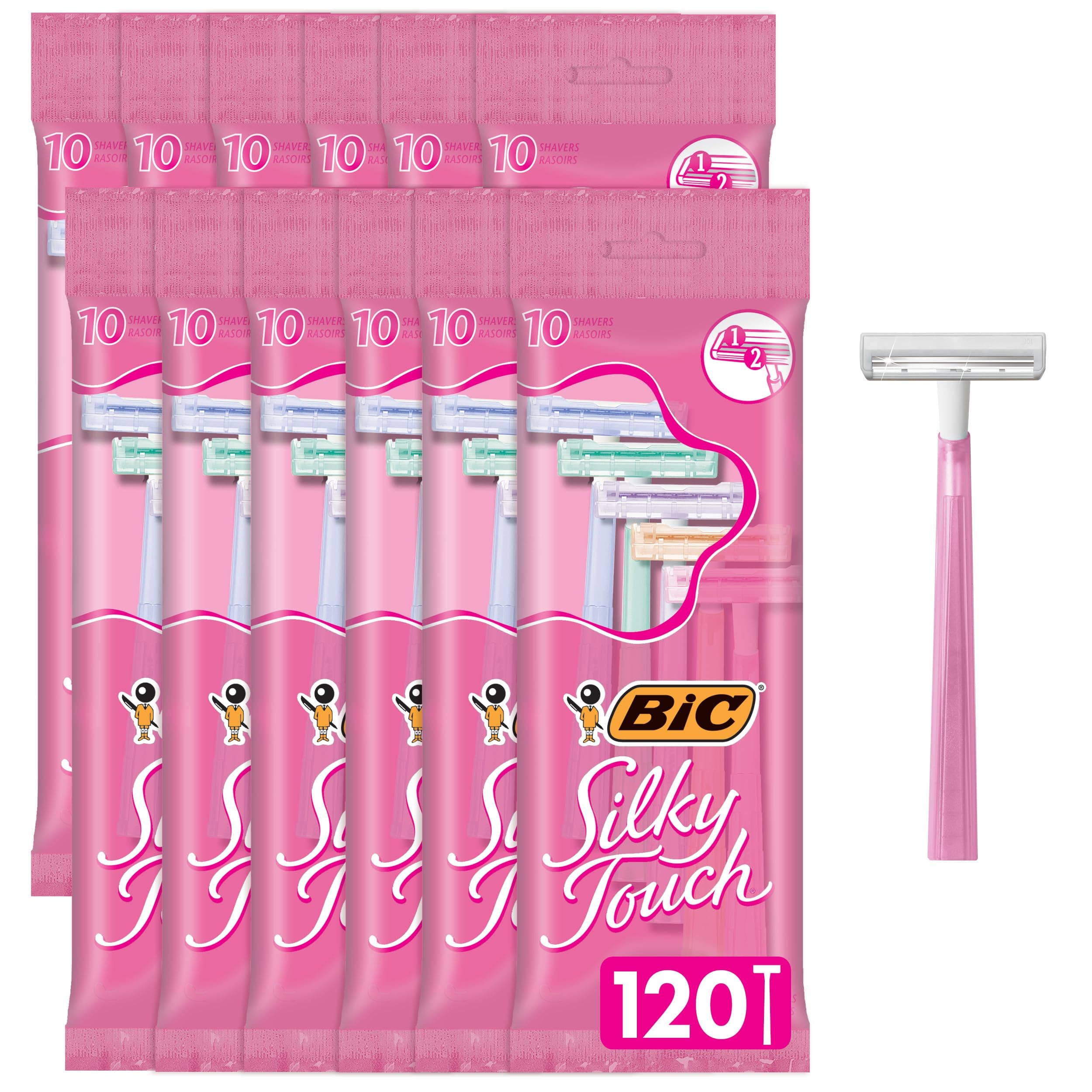 BIC Silky Touch Women's Disposable Razors; With 2 Blades; Pretty Pastel Razor Handles; 10 Count Value Pack of Shaving Razors