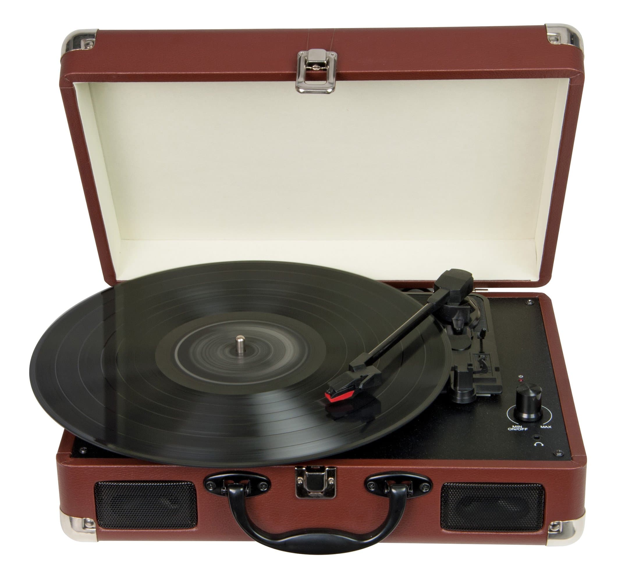 Direct Music 3 Speed Portable Retro Vinyl Turntable | Built-in Speakers with USB Encoded Recording (Brown)