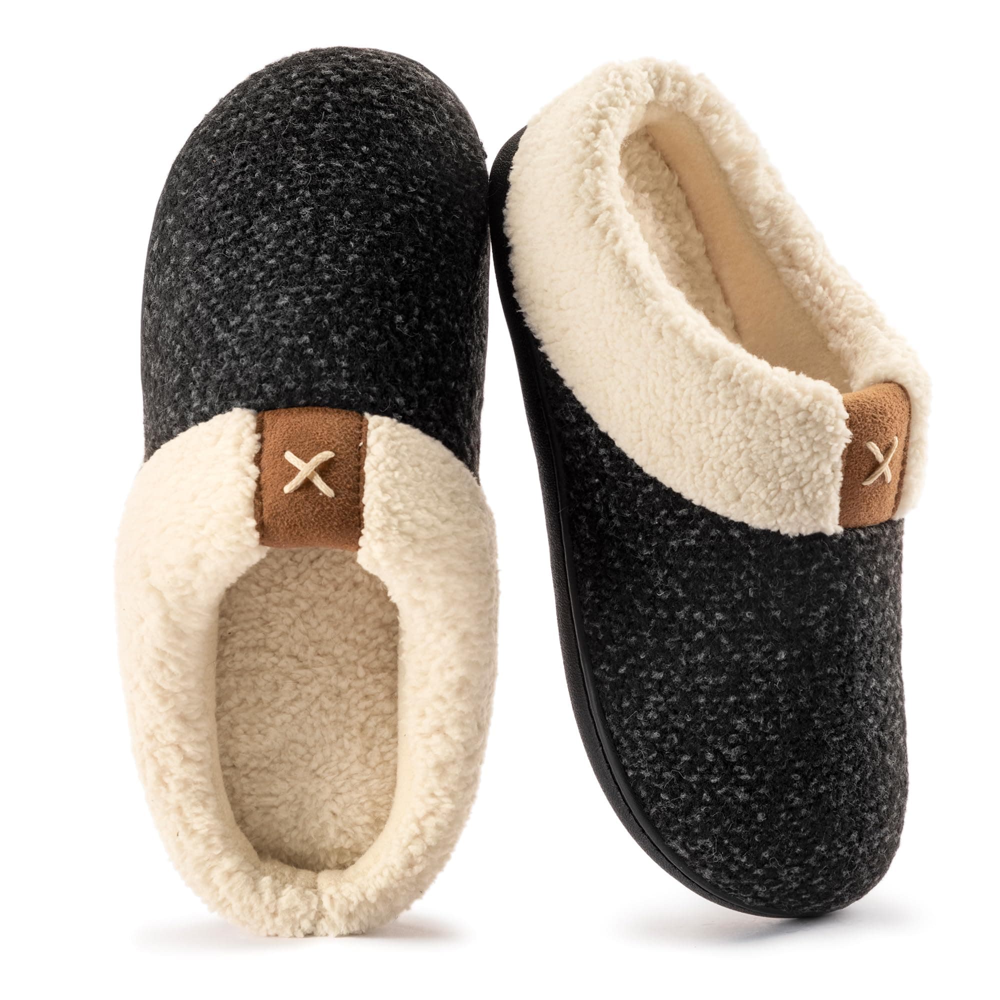 Ladies' Cozy Memory Foam Slippers Fuzzy Wool-Like Plush Fleece Lined House Shoes w/Indoor, Outdoor Anti-Skid Rubber Sole
