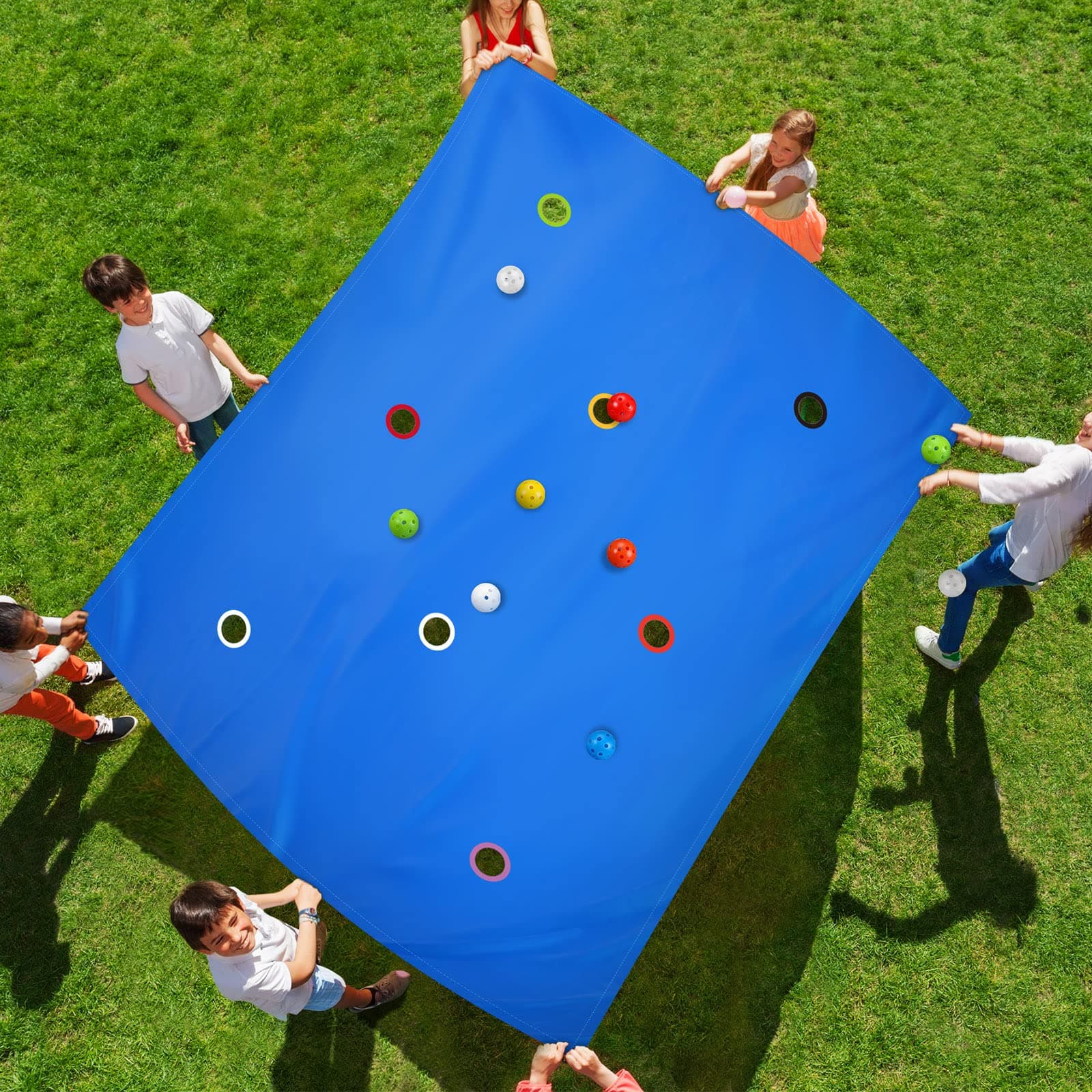 Kathfly Hole Tarp Team Building Game 98 x 70 Inch Learning Fun Team Building Games for Work with 8 Pcs Team Building Ball for Teamwork Group