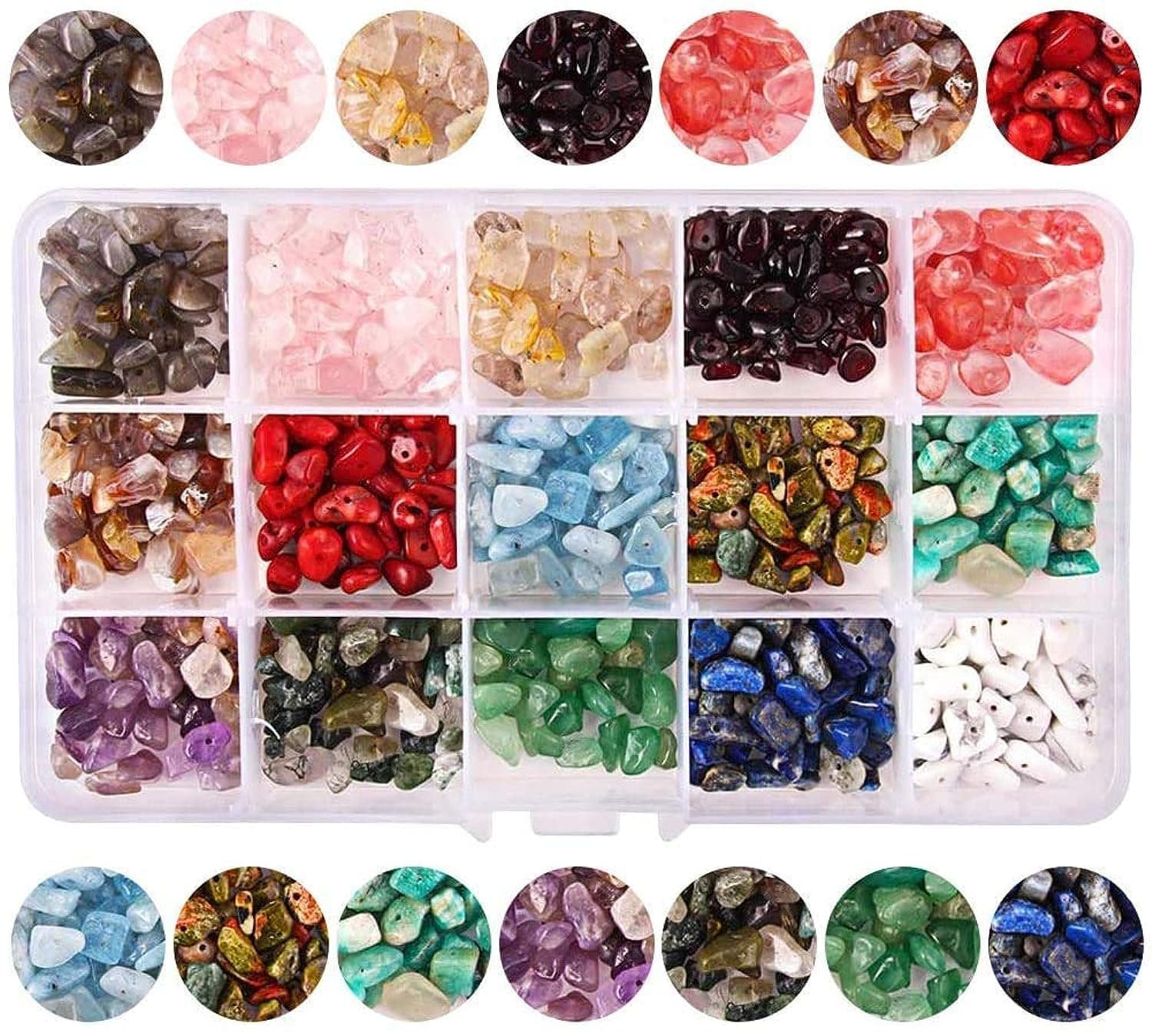 Mumoo Bear 844pcs Natural Chip Gemstone Beads for Jewellery Making Kits 15 Colors Irregular Shaped Loose Crystal Stone Beads for Healing Bracelets Necklace
