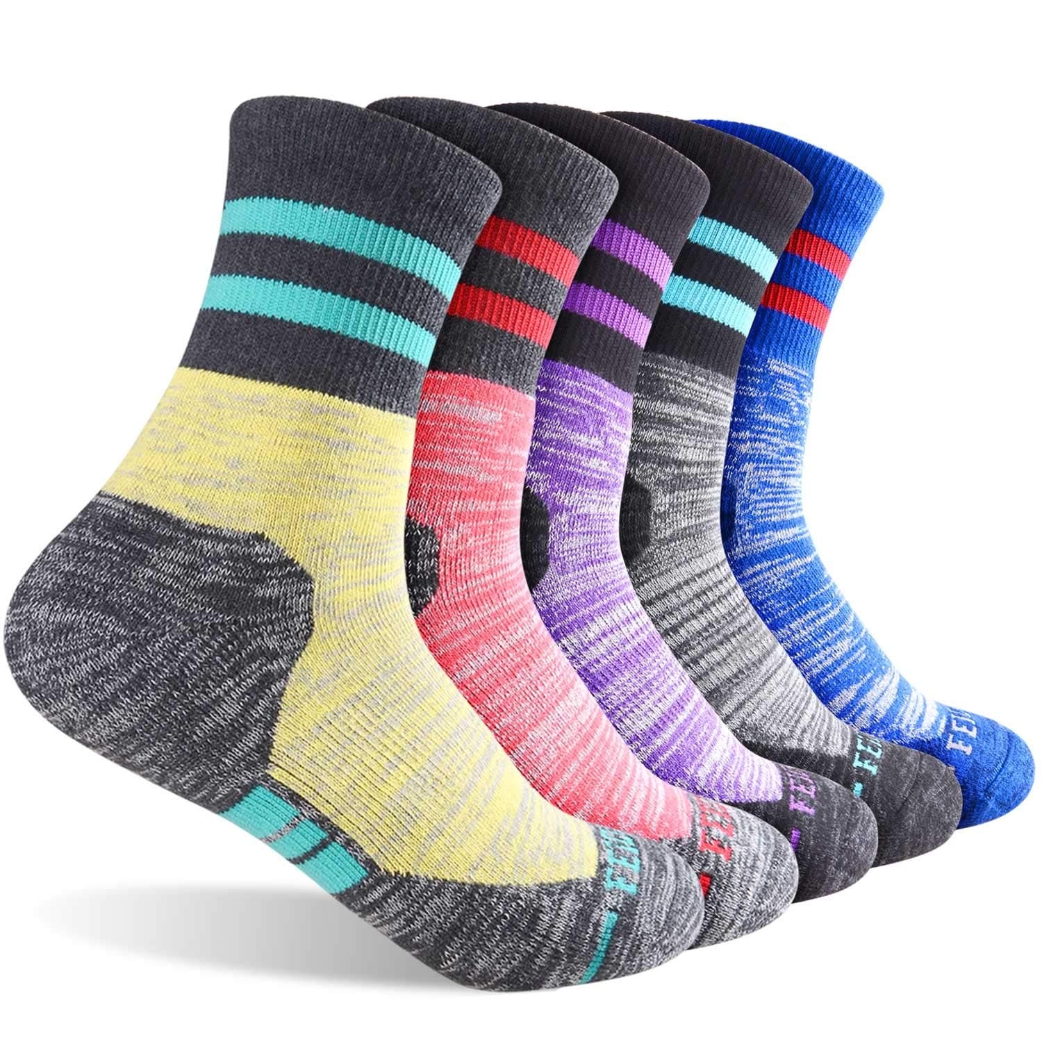 FEIDEER Women's Hiking Walking Socks, Multi-pack Outdoor Recreation Socks Wicking Cushion Crew Socks
