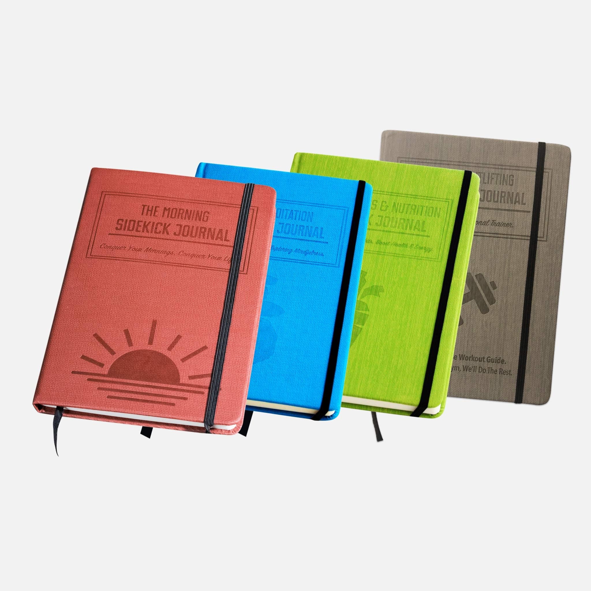 Habit Nest Bundle: 1x Weightlifting Gym Buddy Journal,1x Morning Journal, 1x Nutrition Journal, and 1x Meditation Journal