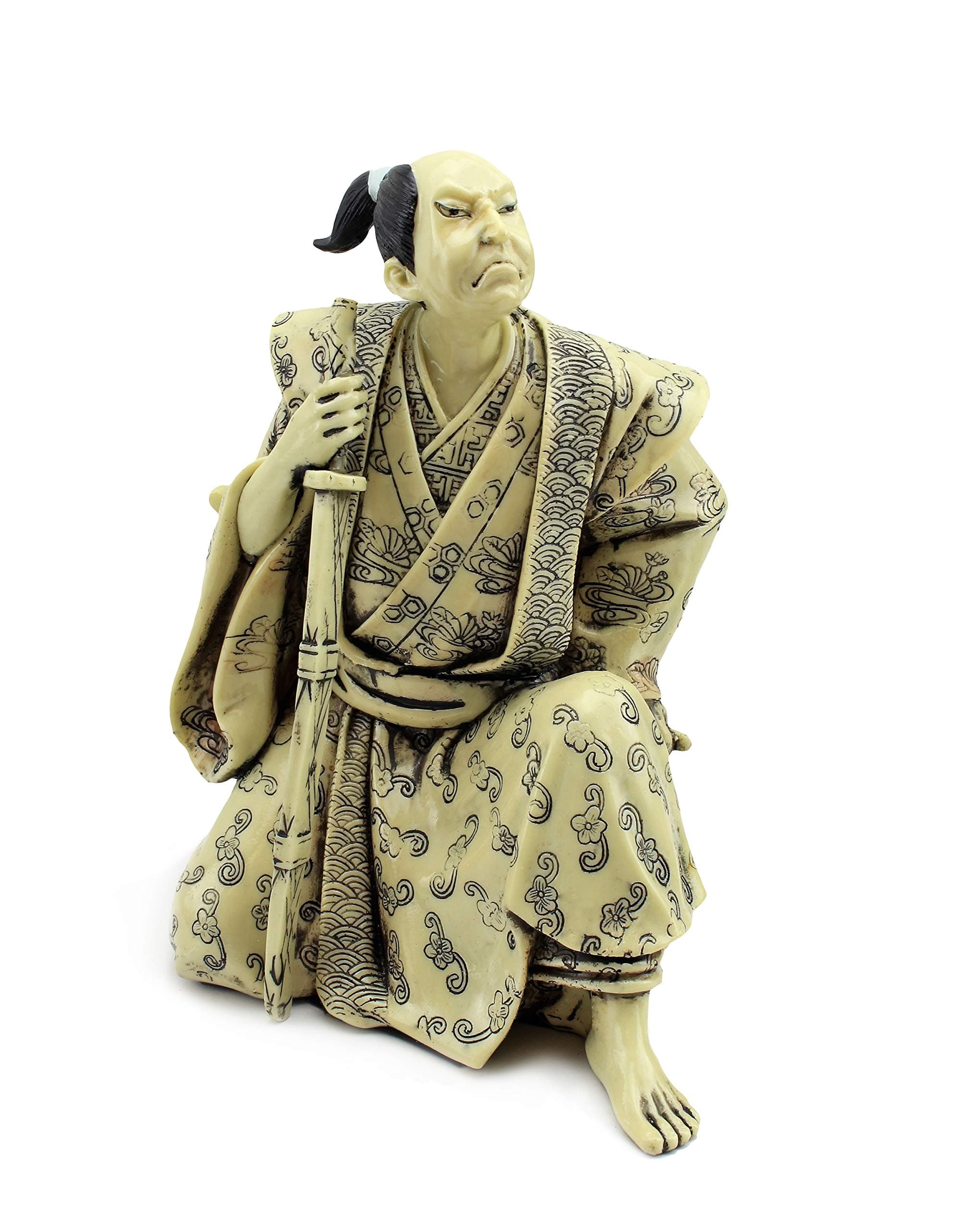 WPYST Japanese Warrior Samurai Bushi 武士 ぶし侍 Figurine Statue in Faux Ivory for Home Office Desktop Table Decor G16657