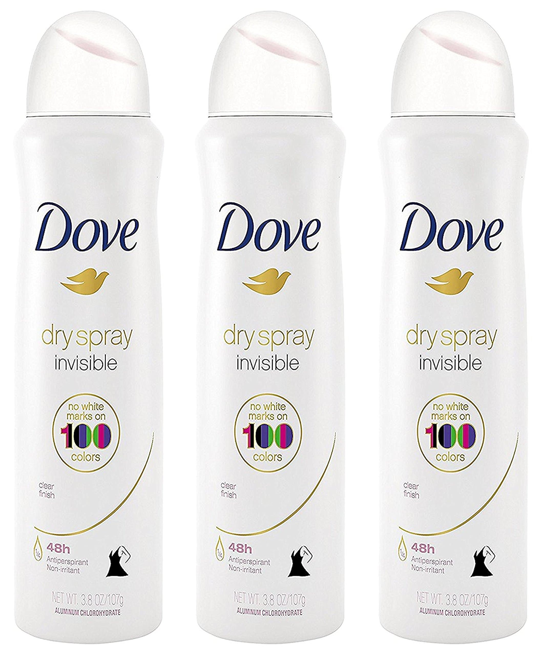 Antiperspirant Dry Spray - Invisible - Clear Finish - 3.8 OZ (107 g) Per Can - Pack of 3 Cans