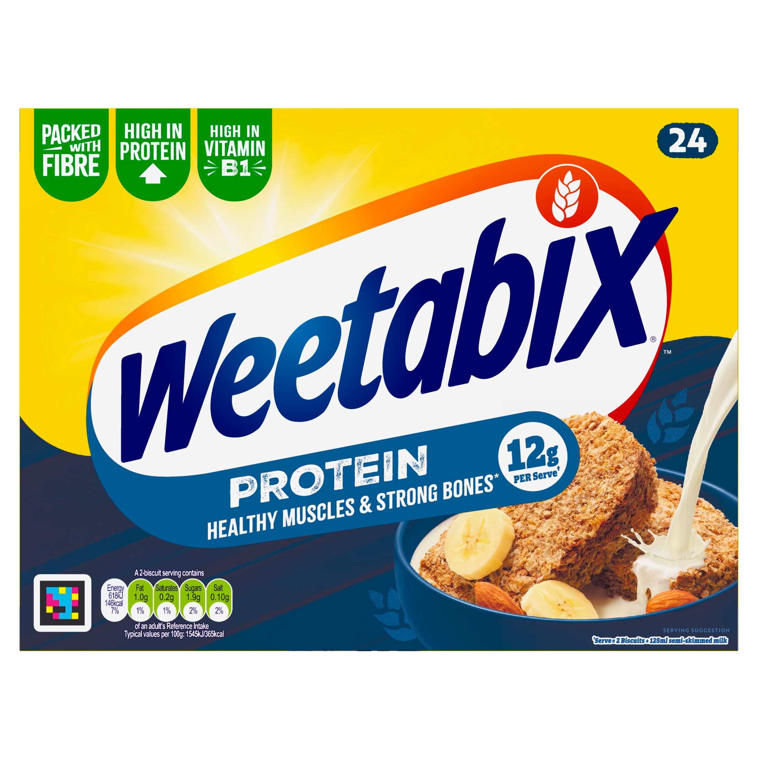 Weetabix Protein 24 Biscuits – High Protein Wholegrain Breakfast – Plant-Based Goodness – Low Sugar & High Fibre – 12g Protein per Serving – Source of Iron & Vitamin B1 – UK’s No.1 Cereal