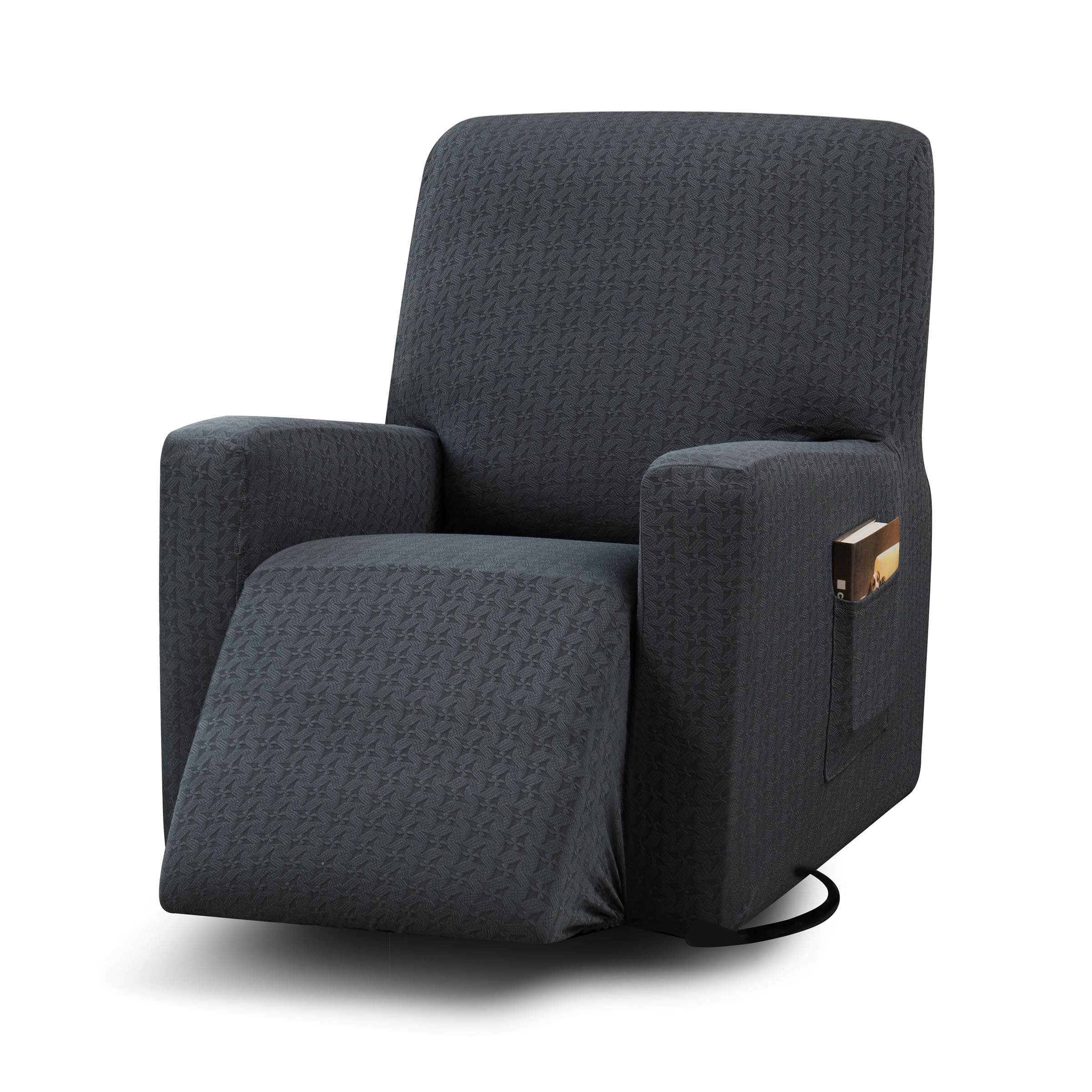 TIKAMI Recliner Slipcovers Stretch Printed Chair Covers with Side Pocket Washable Lazy Boy Furniture Protector(Grey)