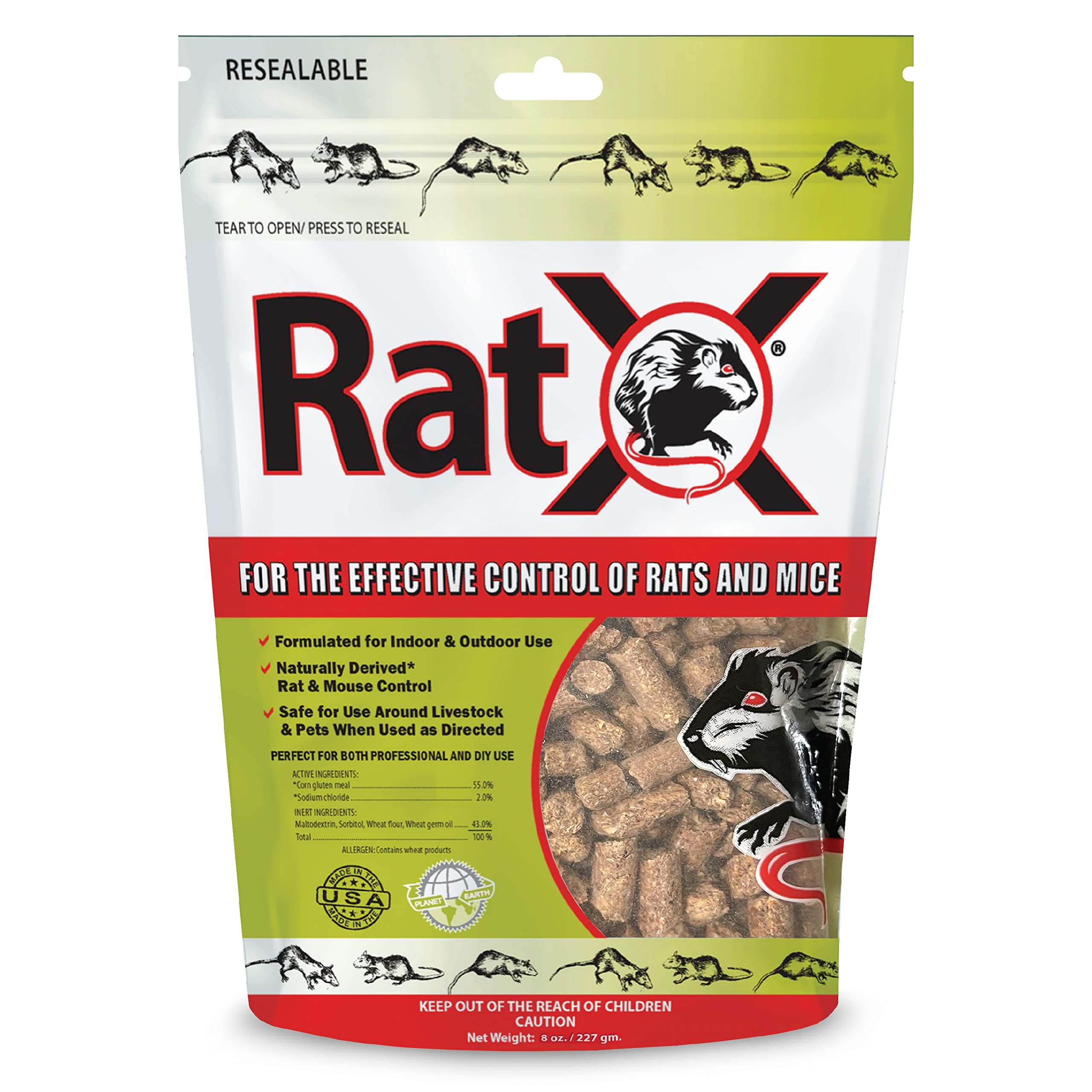 EcoClear Products 620100 RatX All-Natural Non-Toxic Humane Rat and Mouse Killer Pellets, 8 oz. Bag