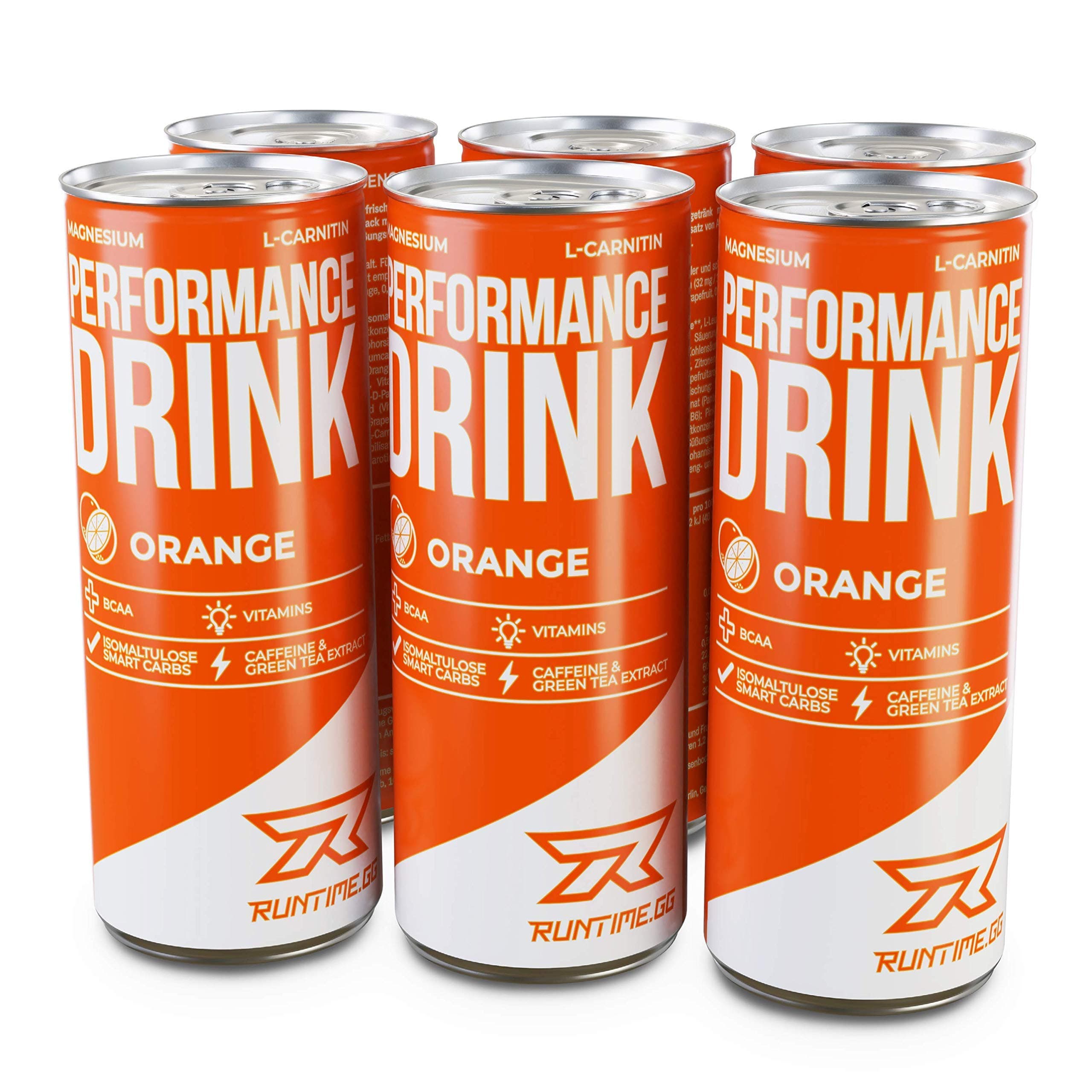 Runtime BCAA Drink for Energy & Concentration, Caffeine, Amino Acids, 6x250ml Orange