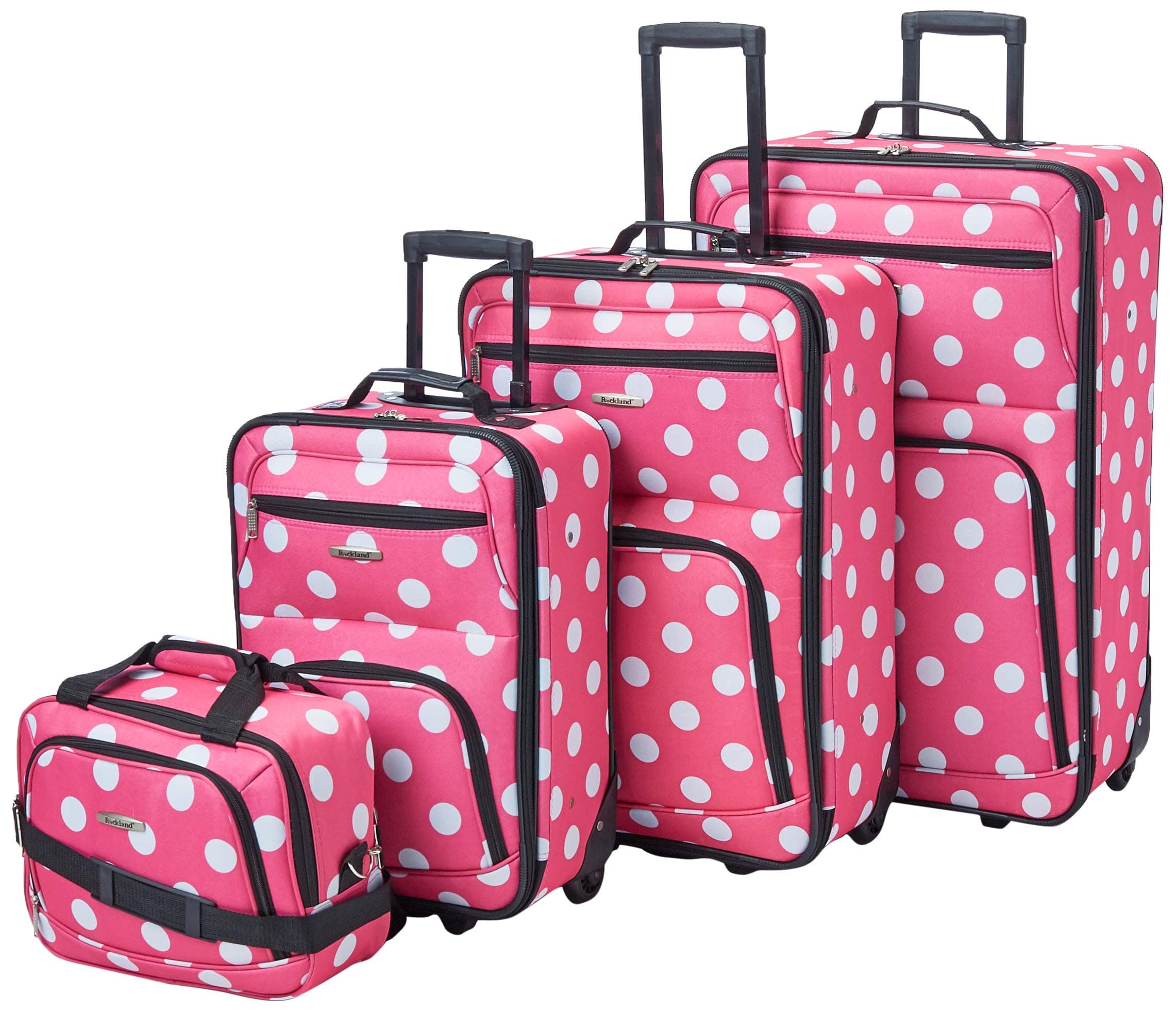 Polka Softside Upright Luggage Set, Expandable, Lightweight, Pink Dots, 4-Piece (14/19/24/28)