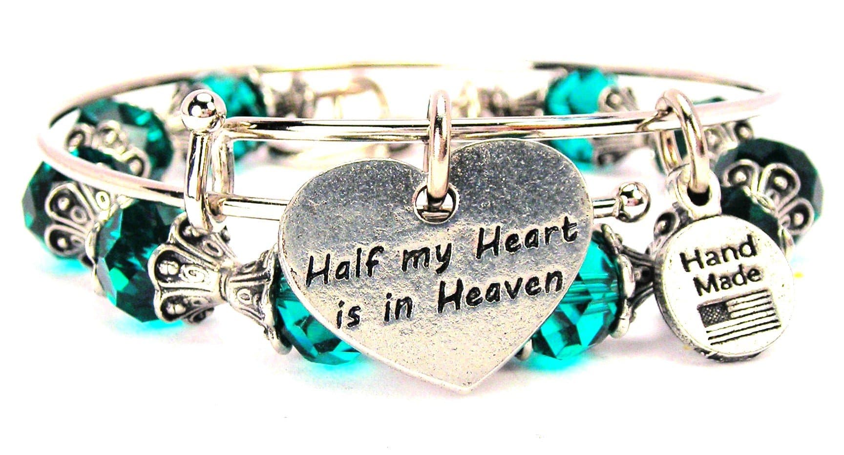 ChubbyChicoCharms 2 Piece Set Half My Heart is in Heaven Emerald Green Bangle Bracelet Collection