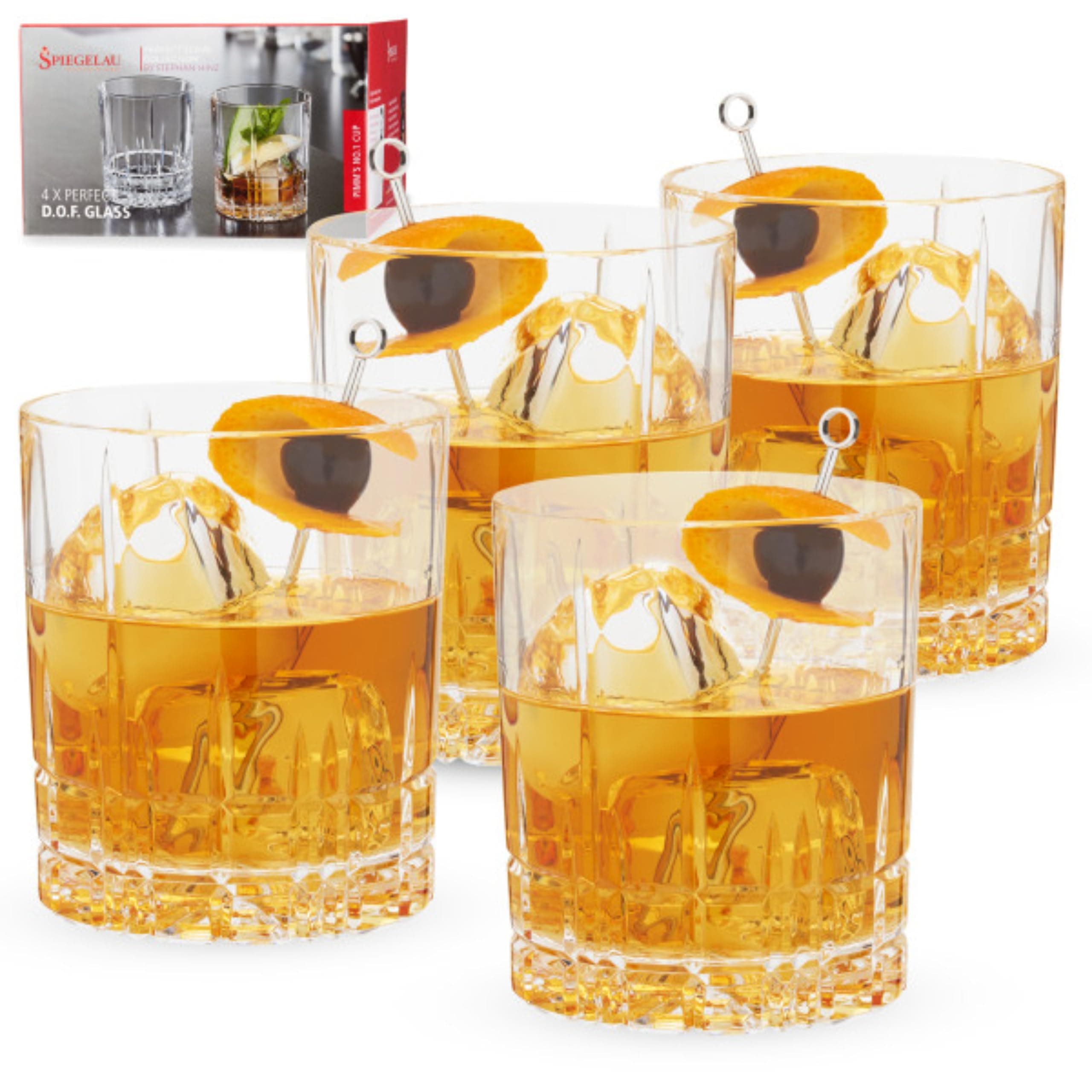Perfect Serve Double Old Fashioned Glasses Set of 4 – Heavy Base Crystal Whiskey Glasses for Scotch, Bourbon & Cocktails – Lead-Free Crystal Tumbler Set