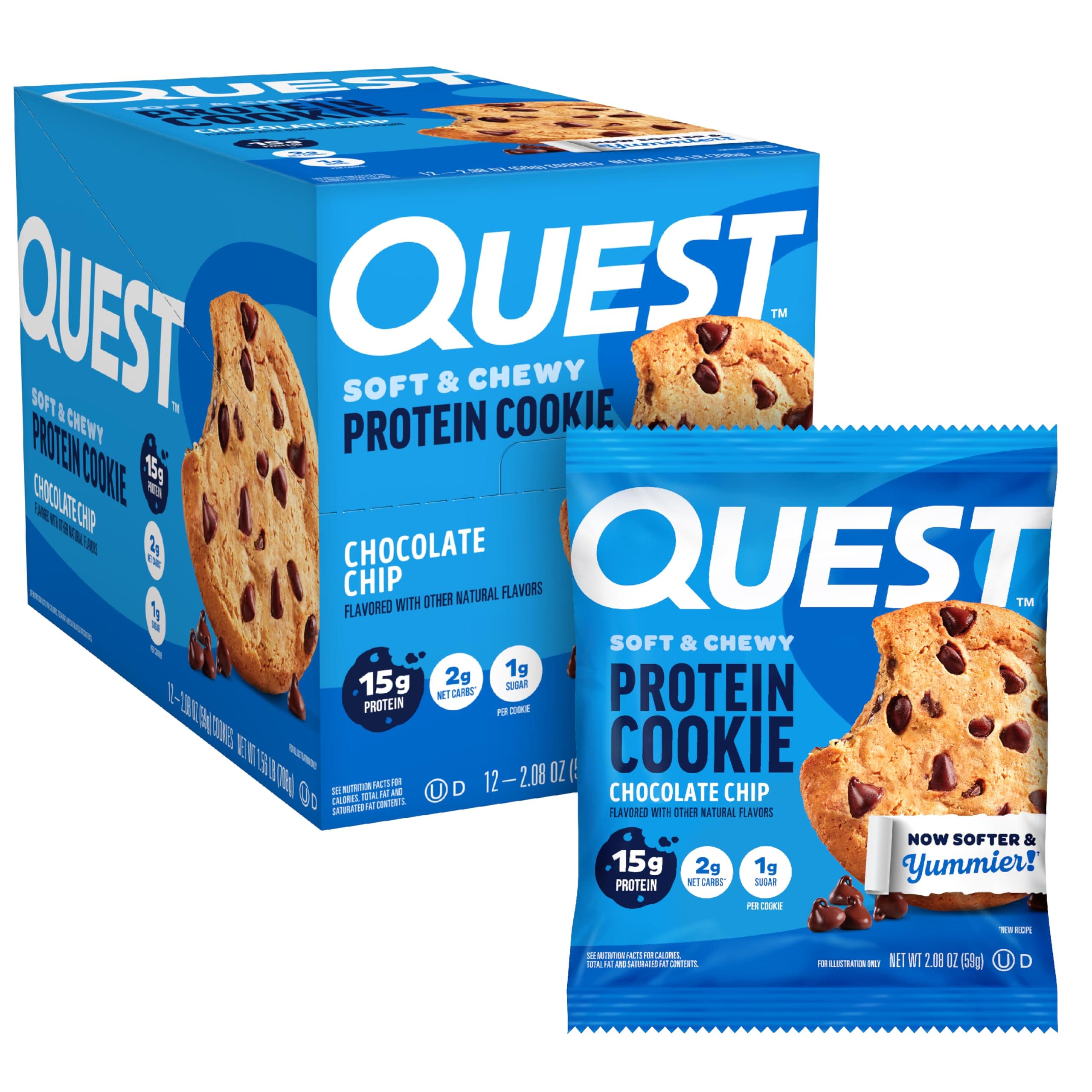 Quest Nutrition Chocolate Chip Protein Cookie; Keto Friendly; High Protein; Low Carb; 12 Count