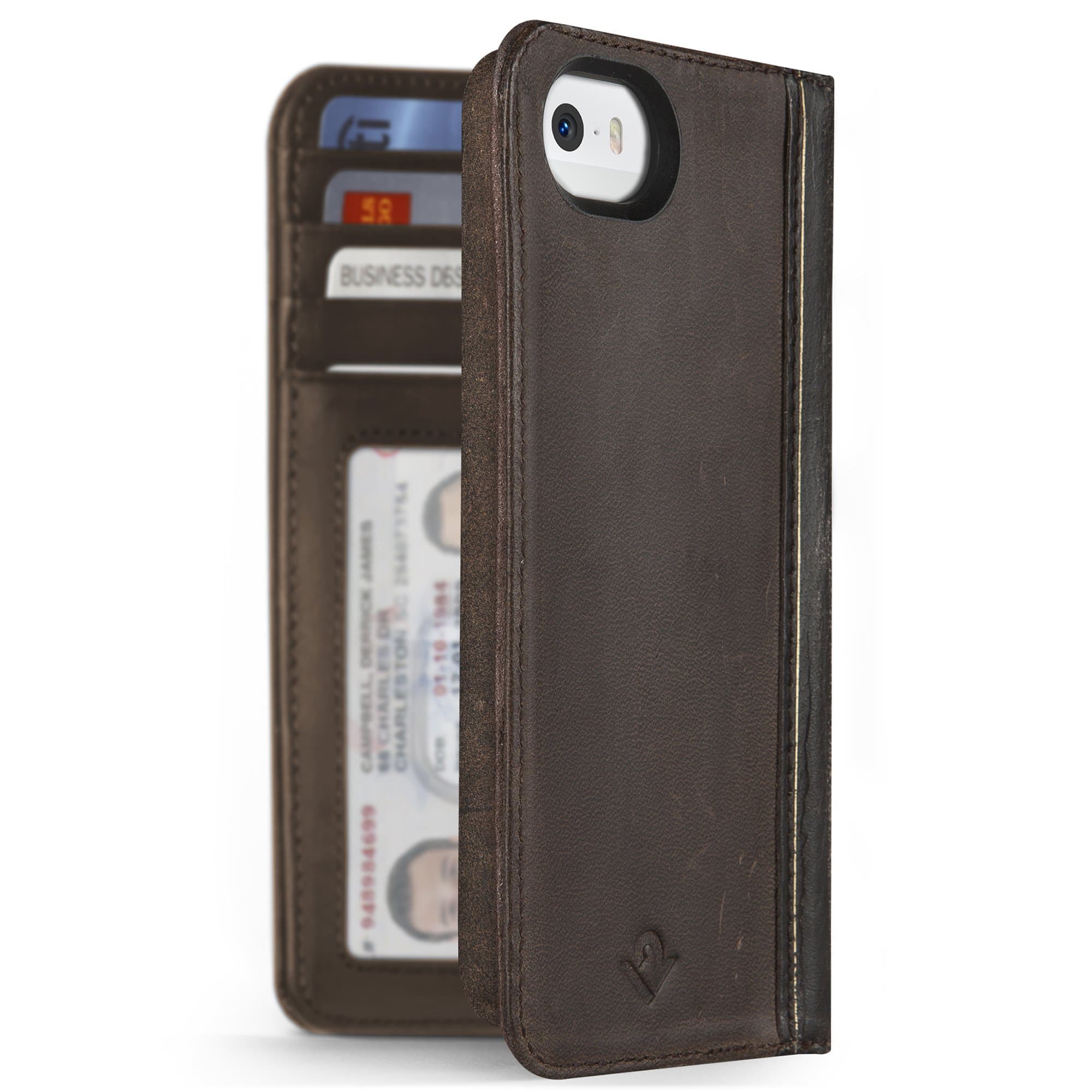 Twelve South BookBook for iPhone 5, 5s, SE, brown | 3-in-1 leather wallet case, display stand