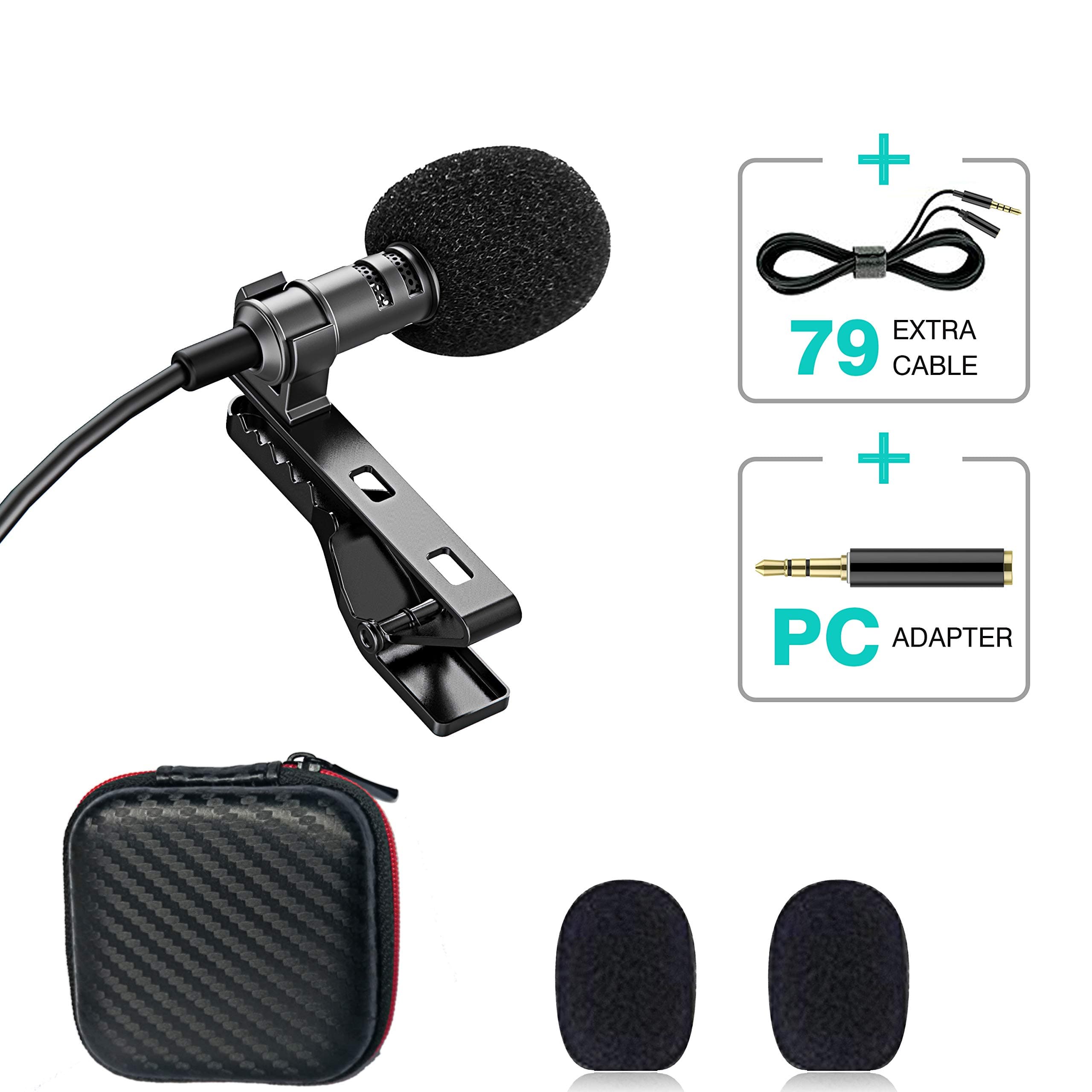 Lavalier Lapel Microphone, Professional Omnidirectional Condenser Mic for Recording YouTube, Interview, Video, Live, Vlogging, Audio, Webinars, Podcast, Dictation, Noise Cancelling Mic