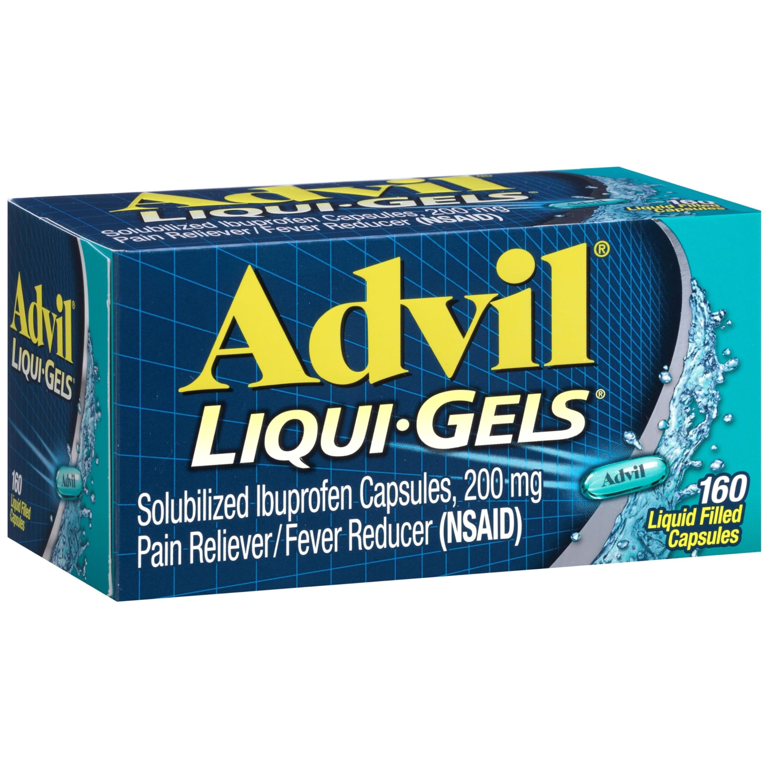 Advil Liqui-Gels Pain Reliever and Fever Reducer, Pain Medicine for Adults with Ibuprofen 200mg for Headache, Backache, Menstrual Pain and Joint Pain Relief - 160 Liquid Filled Capsules