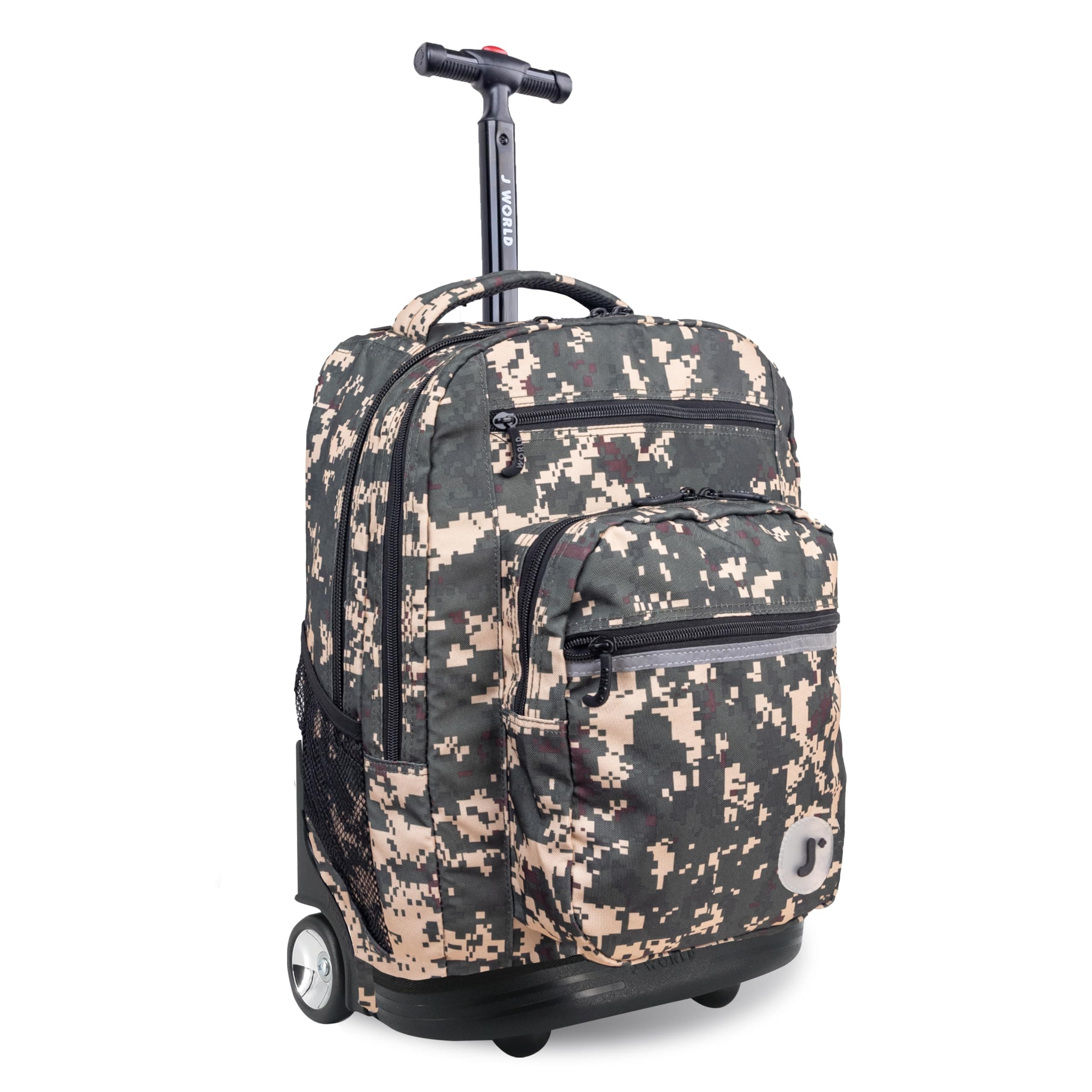 J World Sundance Laptop Rolling Backpack for Girls Boys. Roller Bookbag with Wheels, Green Camo