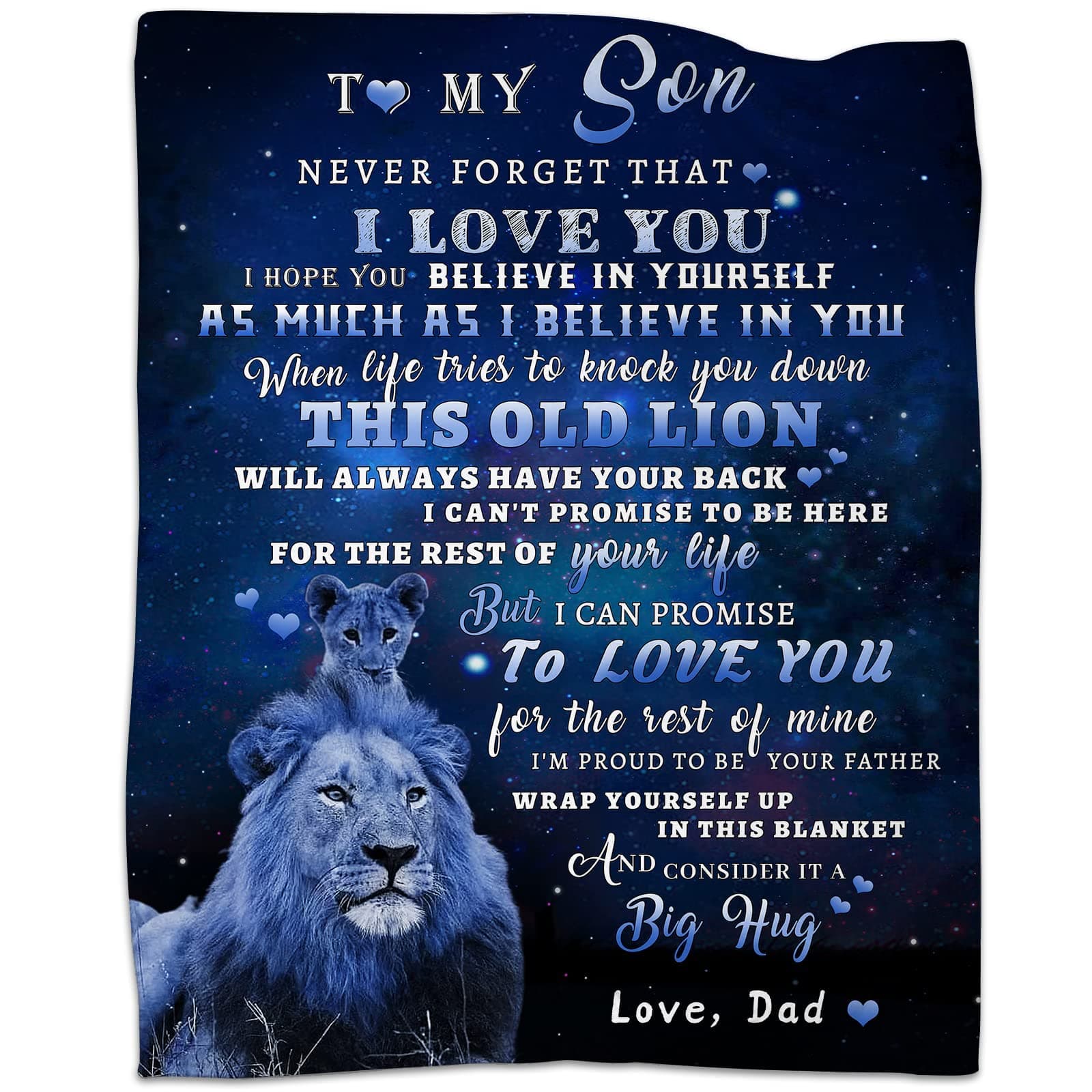 tgruihm to My Son Blanket from Dad, Blue Lion Blanket for My Sons, Son Gifts from Dad, Christmas Father to Sons Birthday Gifts Super Soft Cozy Flannel Blankets for Bed Sofa Decor 50"x60"