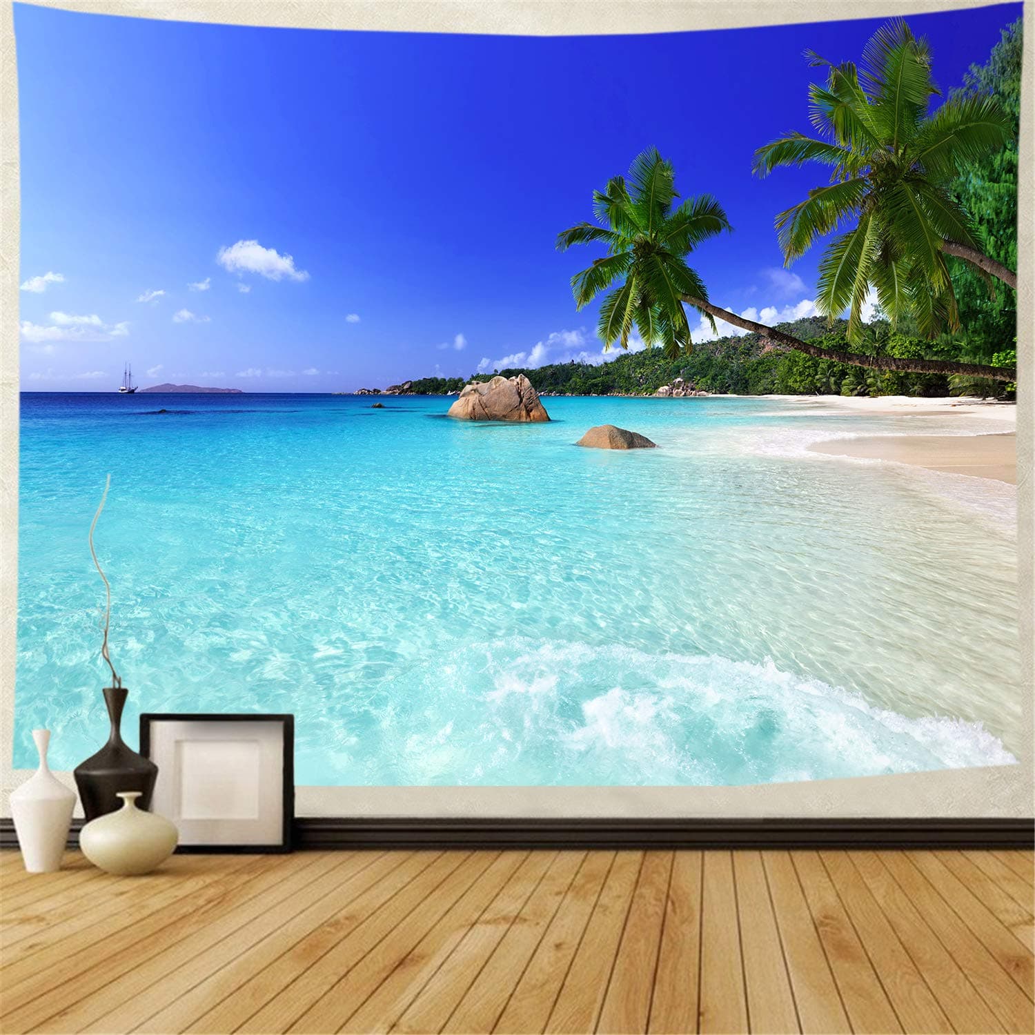 Racunbula Ocean Beach Tapestry Wall Hanging Tropic Paradise Beach Tapestry Co...