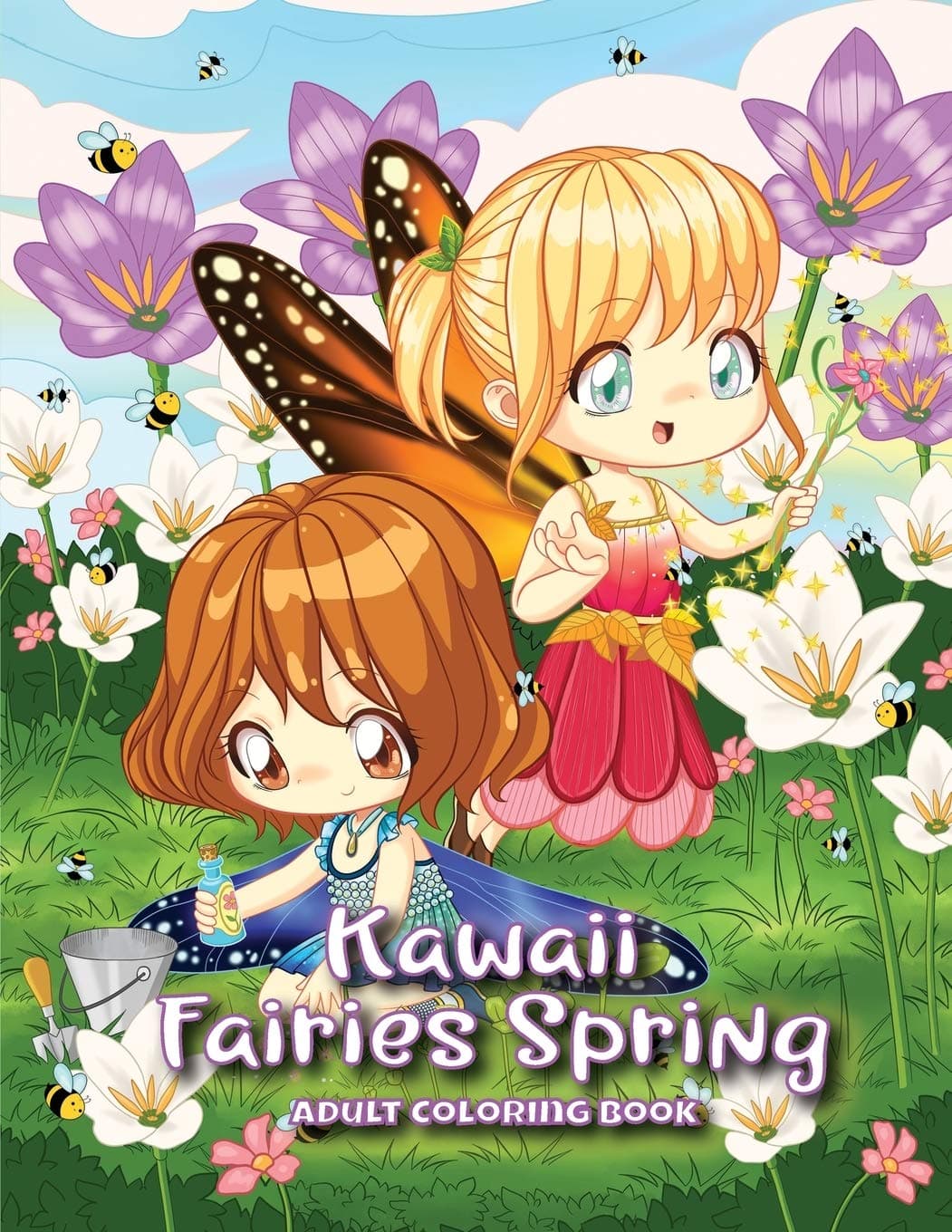 Kawaii Fairies Spring Adult Coloring Book: A Whimsical Spring & Easter Coloring Book for Adults & Kids: Fairies, Bunnies, Chicks, Butterflies, Flowers, an Enchanting Unicorn & More