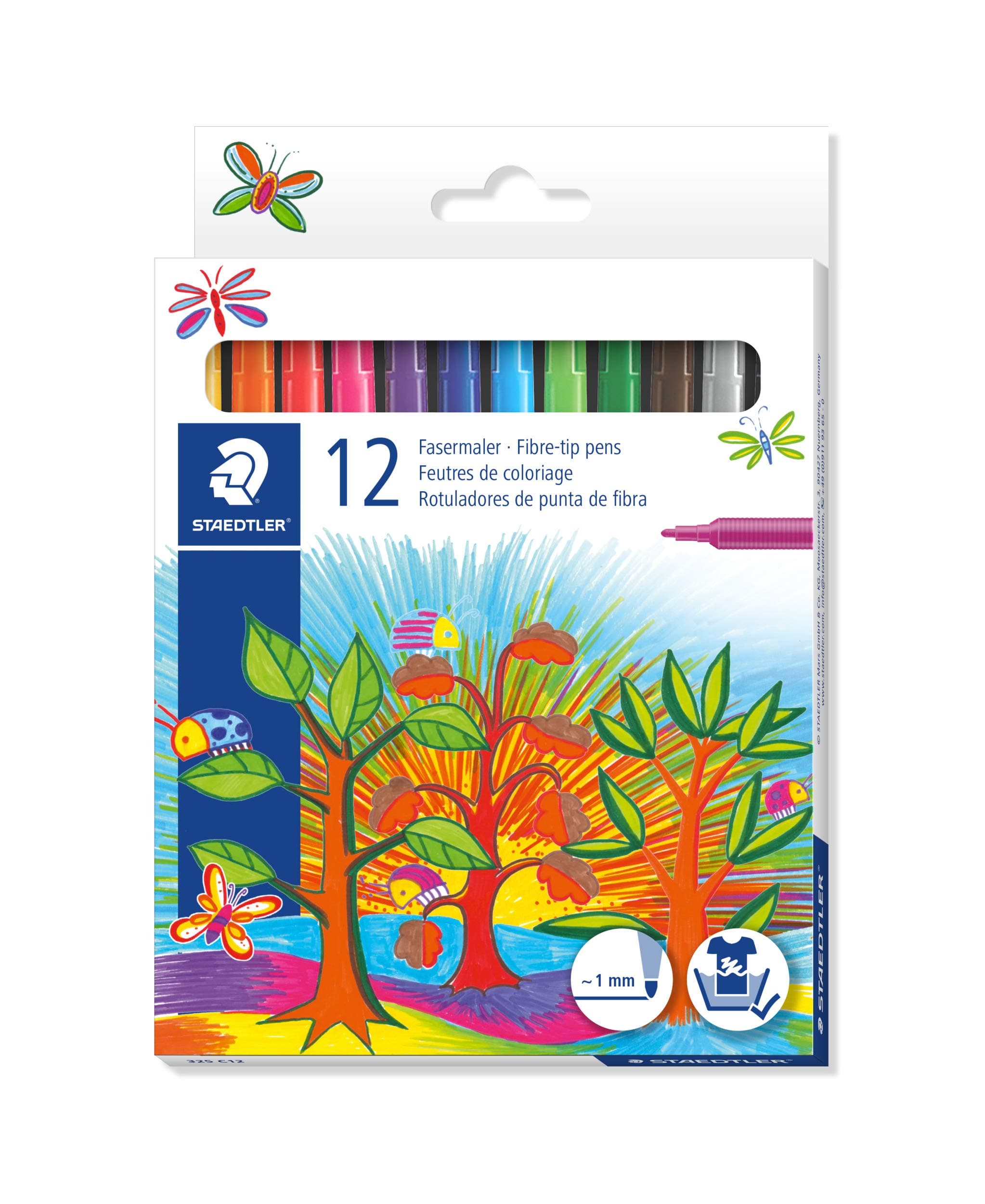 STAEDTLER 325 C12 Fibre-Tip Colouring Pen, Fine Line Width - Assorted Colours (Pack of 12)