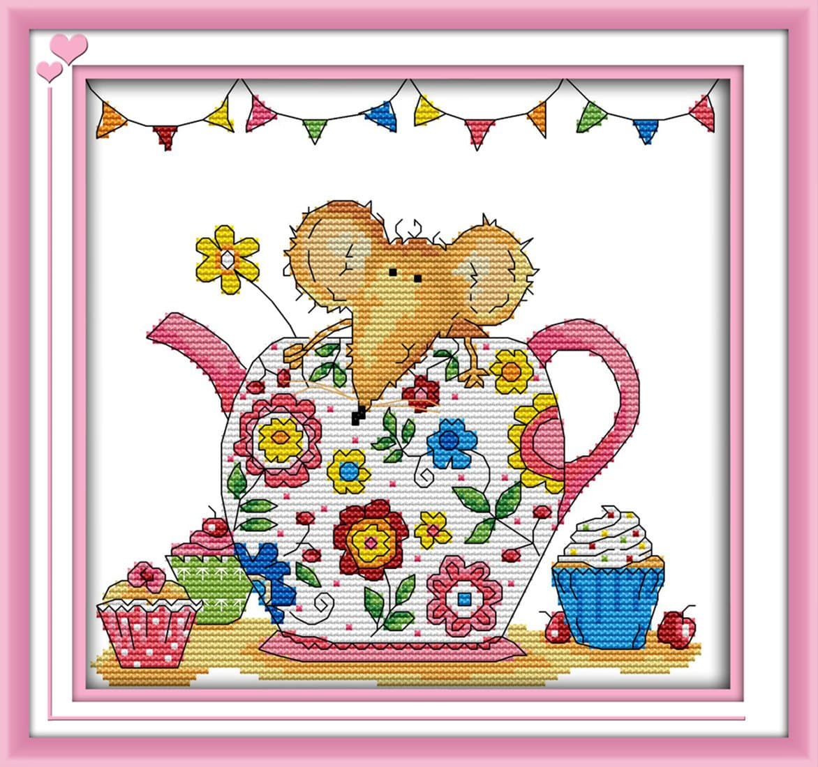 eGoodn Stamped Cross Stitch Kits Printed Pattern - Flower Mouse, 11ct Fabric 13 inches by 11.4 inches, Wall Decor Art Embroidery Cross-Stitching, No Frame