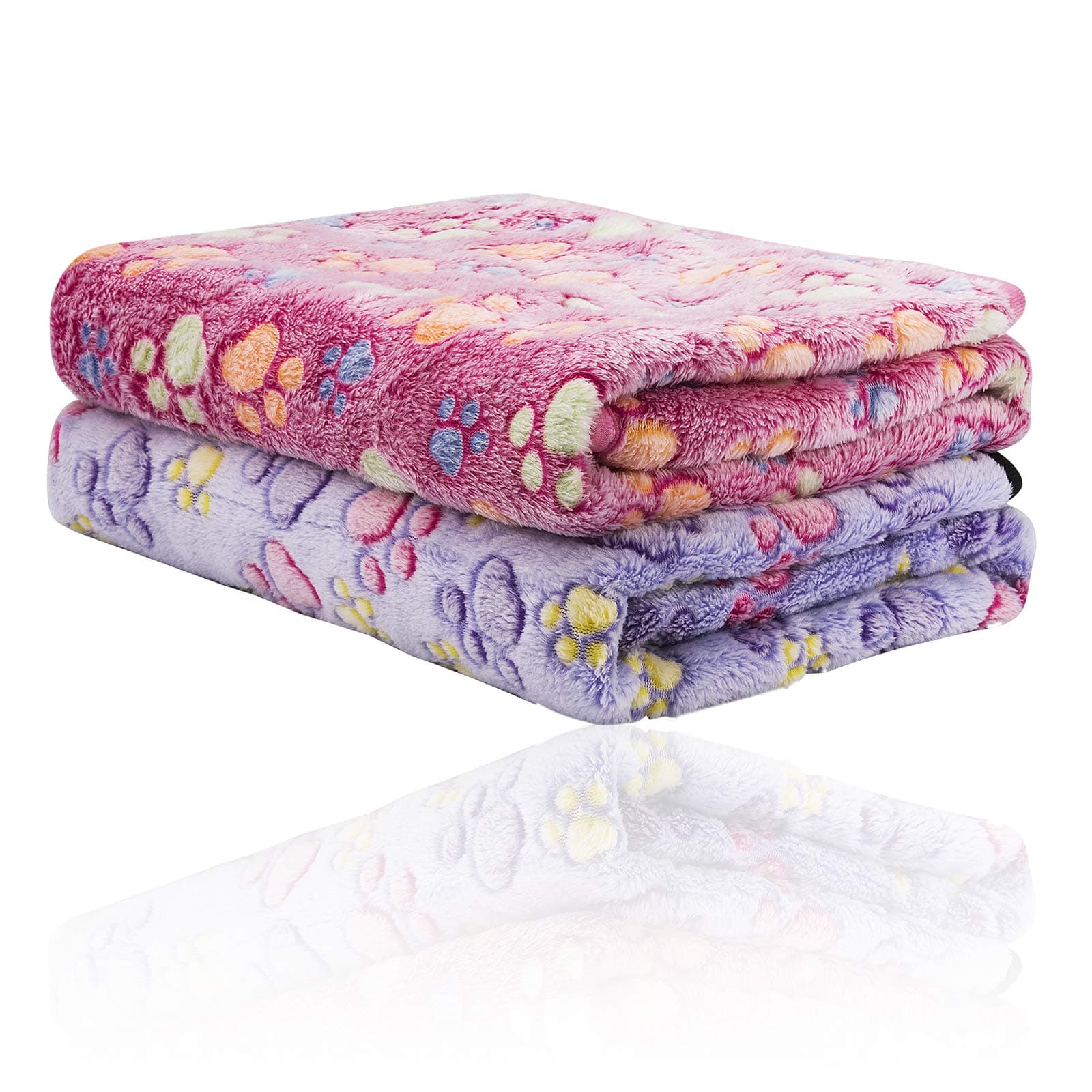 iNNEXT2 Pack Puppy Blanket for Pet Cushion Small Dog Cat Bed Soft Warm Sleep Mat, Pet Dog Cat Puppy Kitten Soft Blanket Doggy Warm Bed Mat Paw Print (Lavender/Pink)