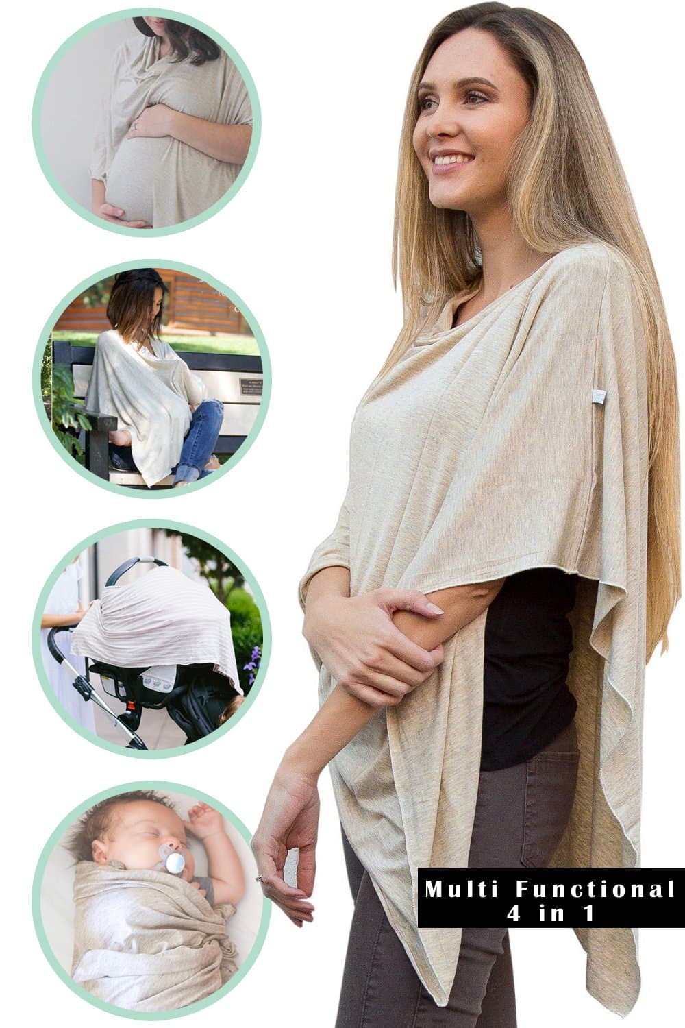 Oatmeal Nursing Cover Poncho| Multi Purpose Nursing Poncho Cover | Car Seat Cover, Maternity Top, Swaddle, and More.