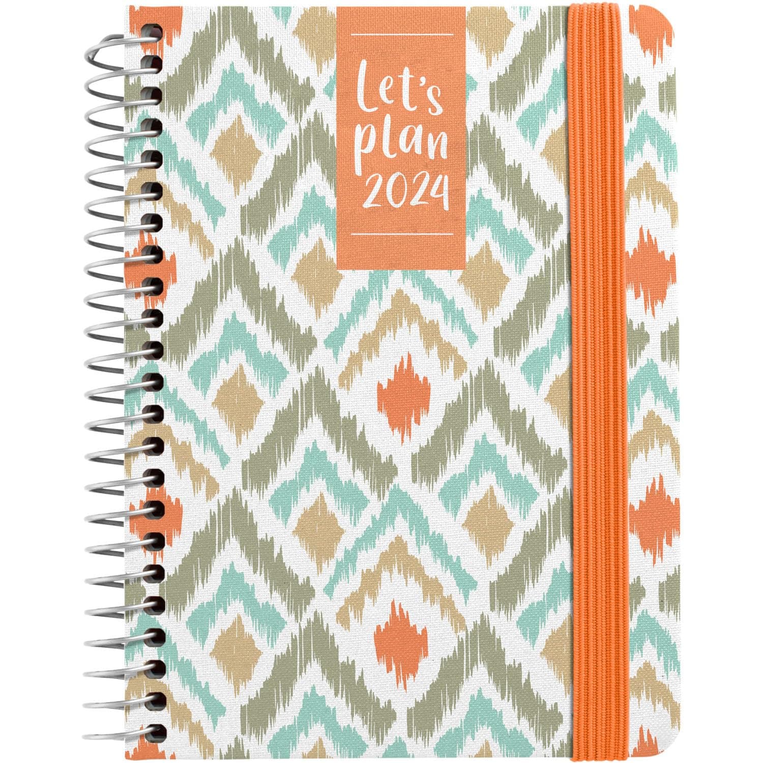 Grafoplás | 2024 A6 Annual Diary | Blurred Orange Design | Spanish | Day Page | 10.5 x 16.5 cm | Spiral Bound | Hard Cover Lined in Printed Fabric | Elastic ClosureThe Forest Stewardship Council