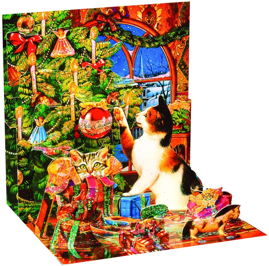 Christmas Greeting Card Mischief Cat Pop-Up