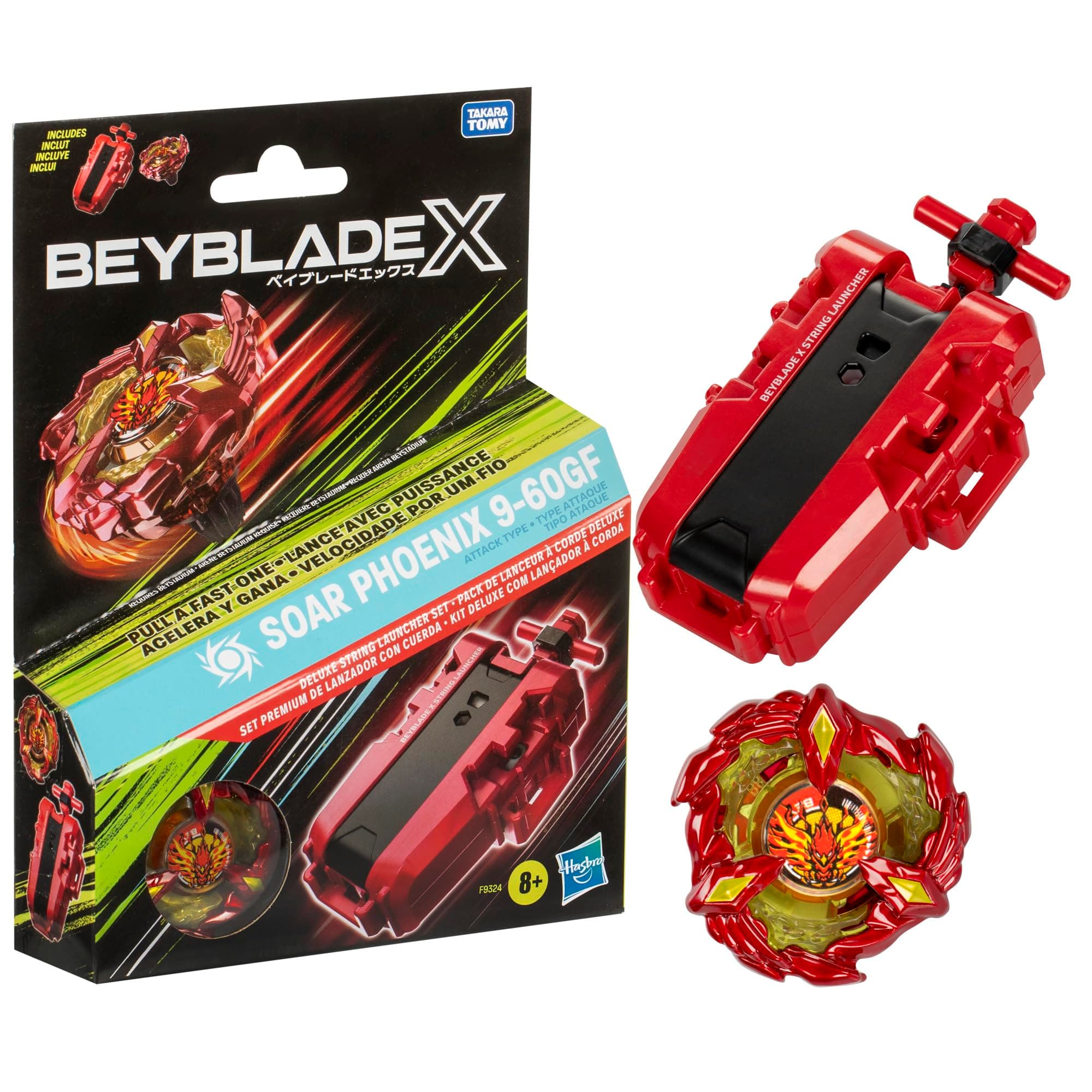 Beyblade X Soar Phoenix 9-60GF Deluxe Line Starter Set, with 1 Starter and 1 Gyro, with X-Celerator and 2 Clicks to Assemble, Family