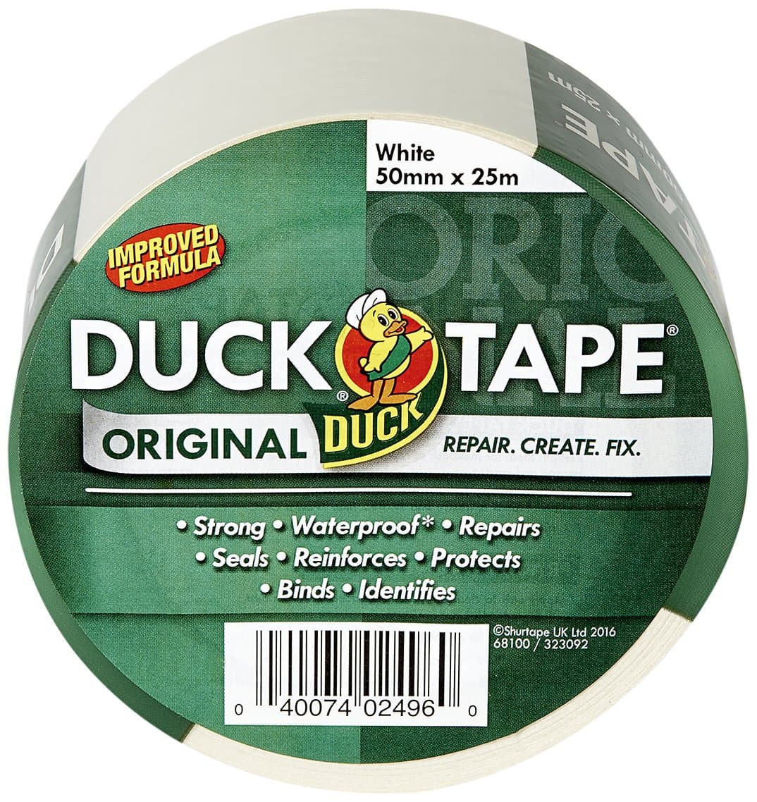 Duck Tape Original White, Improved Formula High Strength Waterproof Gaffer and Duct Adhesive Cloth Repair Tape 50mm X 25m