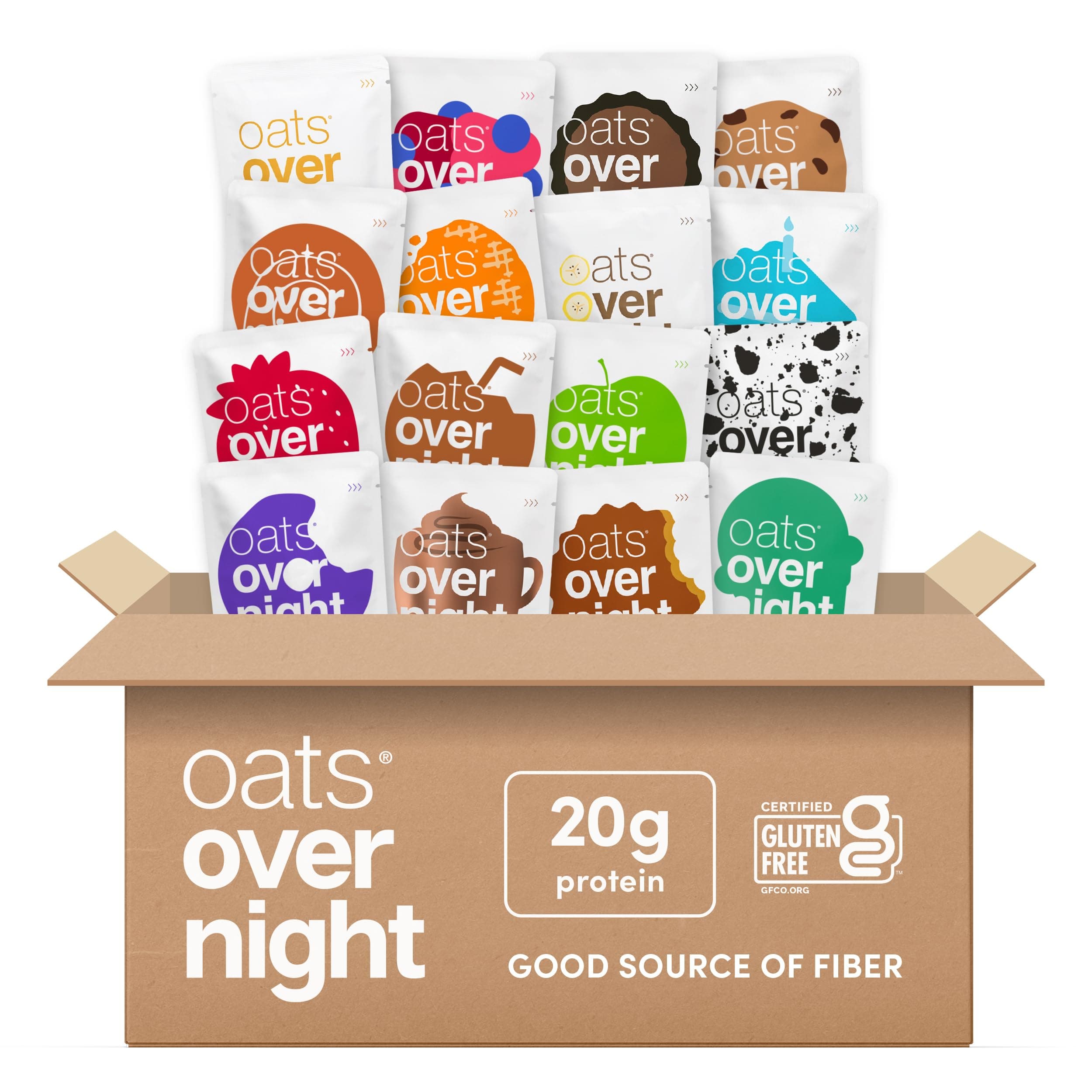 Oats Overnight Ultimate Variety Pack - High Protein, 5G Fiber Breakfast Protein Shake Gluten Free Oatmeal, Non Gmo Oatmeal Green Apple Cinnamon, Coconut Cream Pie & More (16 Pack)