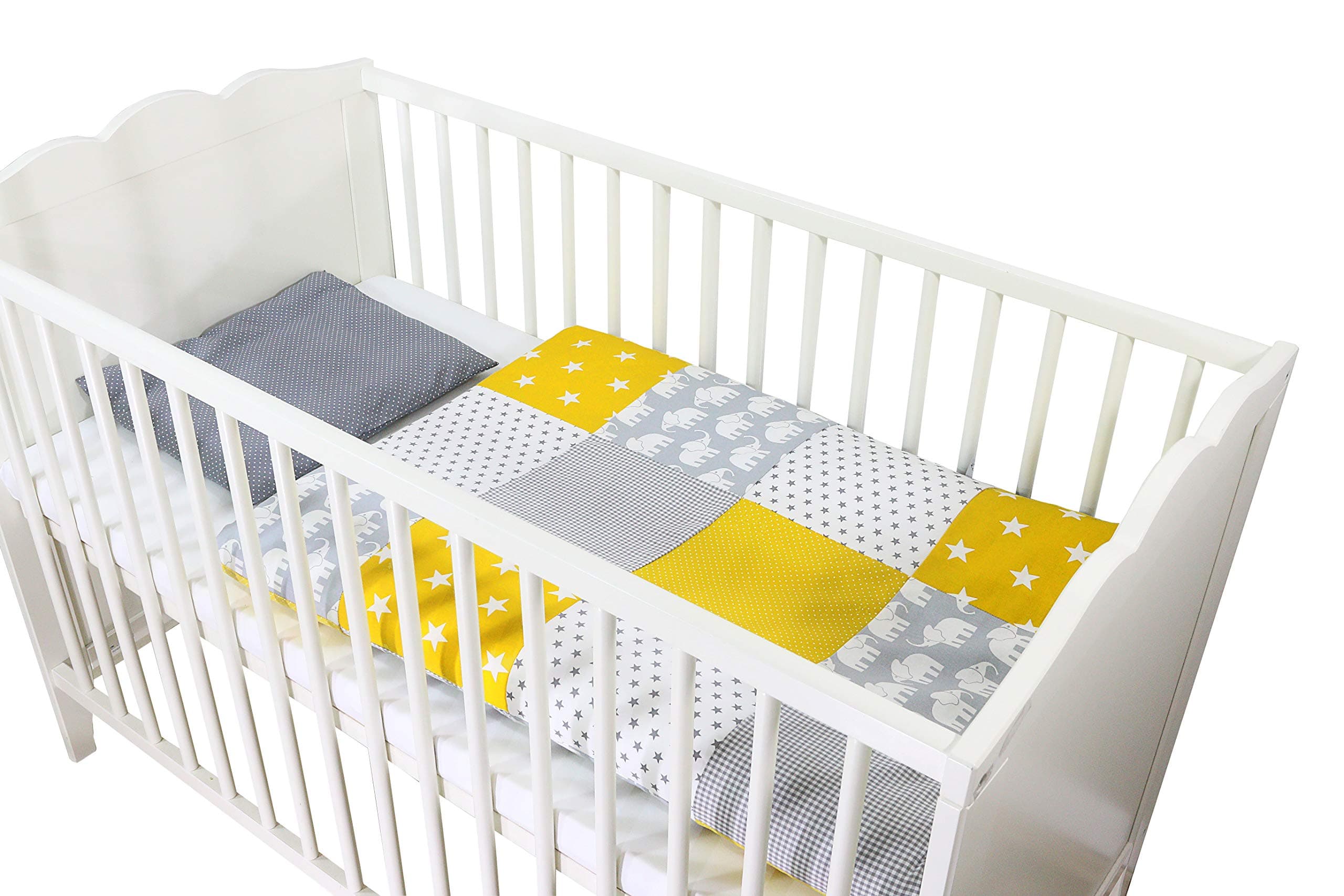 Bebilino Baby Bed Linen Choice of 10 Colour Combinations and Designs 2-Piece Set Pillow Cover 35 x 40 cm and Duvet Cover 80 x 80 cm Patchwork