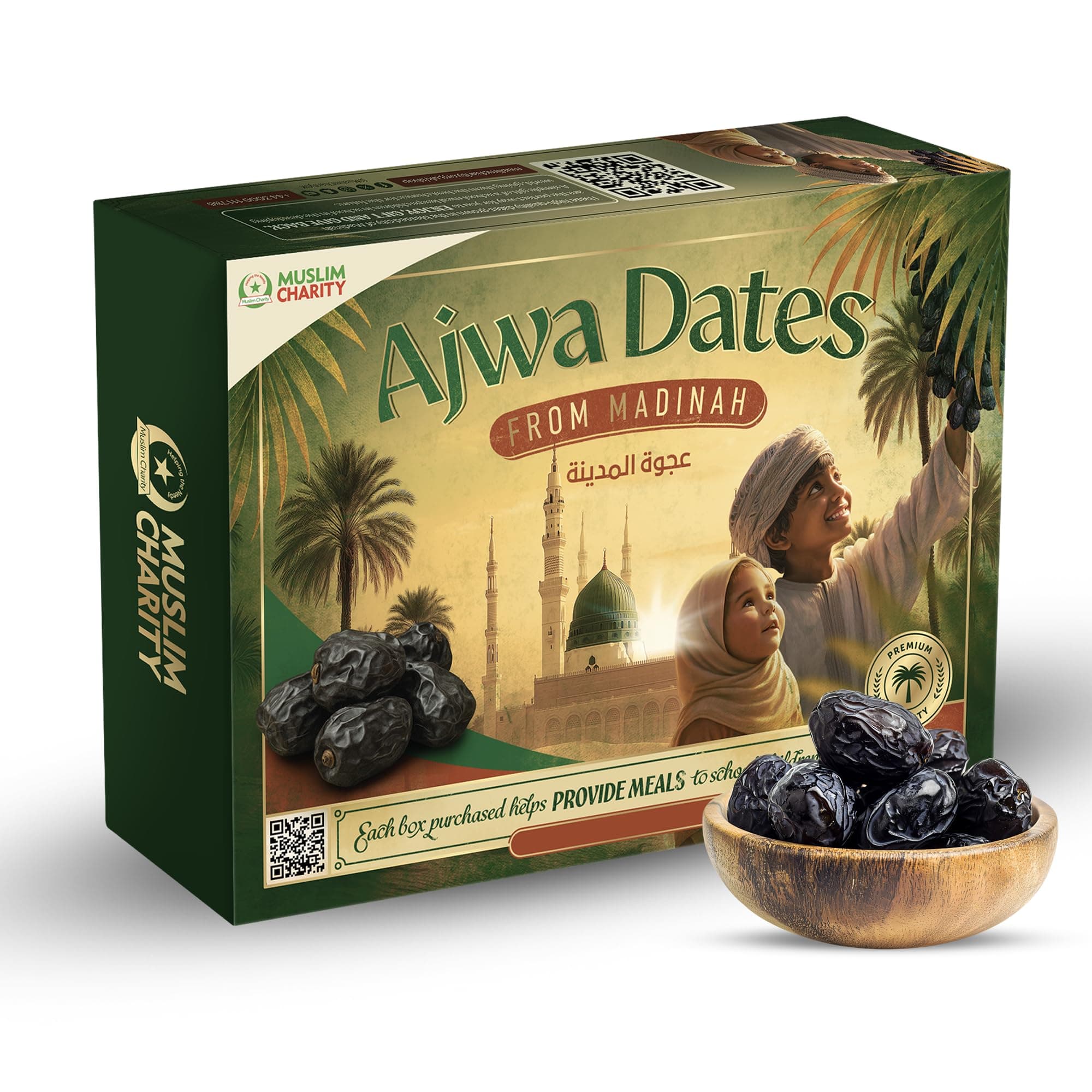 Muslim Charity Ajwa Dates from Madinah 500g - Premium Quality Fiber Rich Delicious Fresh Dates Fruit Snack - Imported from Madina, Saudi Arabia - Ramadan Date Gift Box
