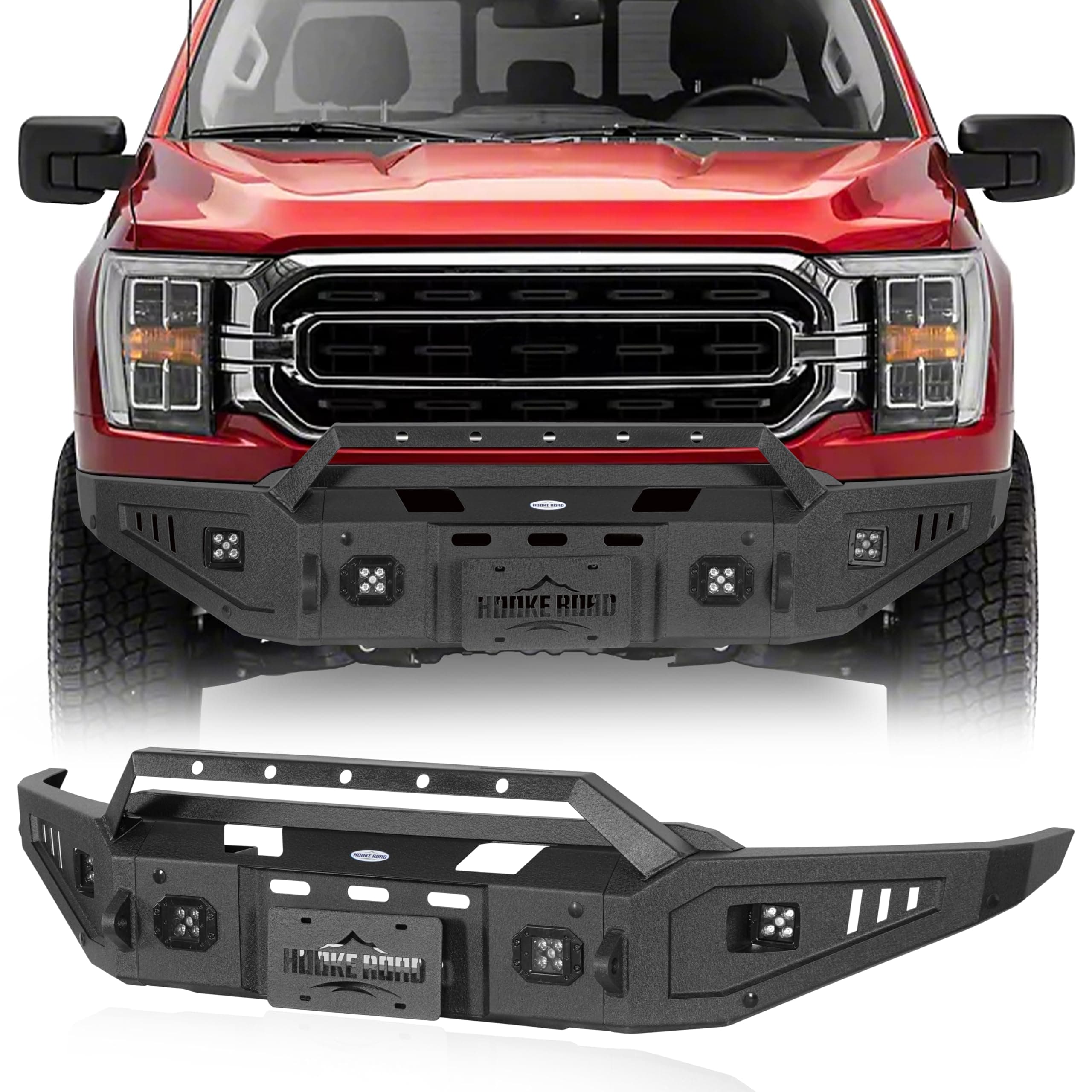 F150 Front Bumper Compatible with Ford F-150 2021 2022 2023(Excluding Raptor)- HR Discovery Bumper w/Winch Plate & LED Spotlights