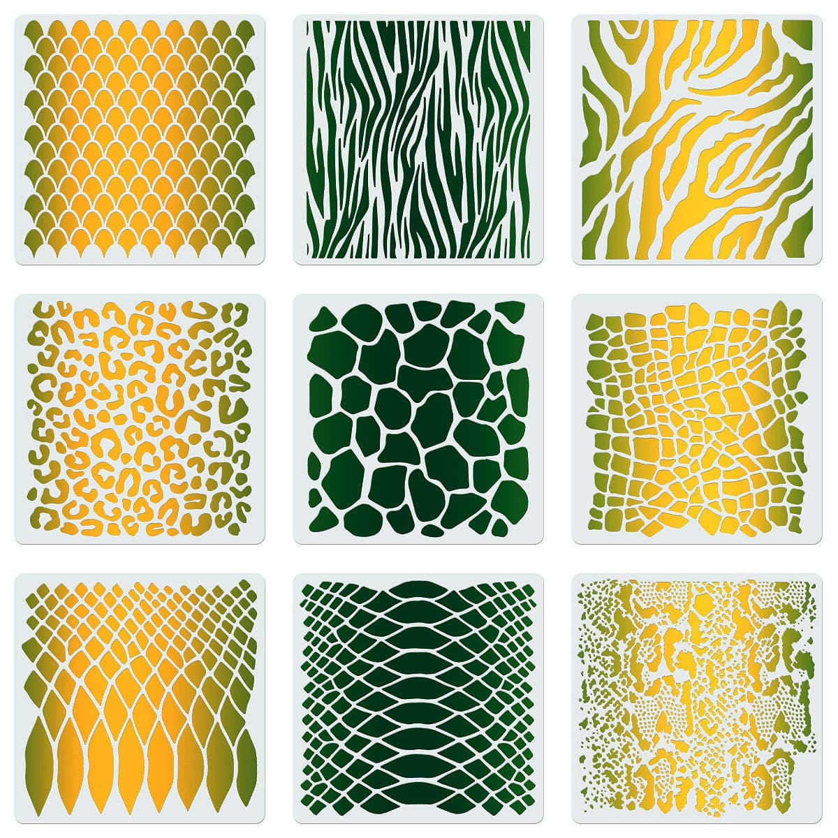 CINPIUK 9PCS Animal Print Cookie Stencils for Cake Painting, Safari Animal Print Airbrush Stencil Includes Snakeskin Leopard Zebra Alligator Scale Reusable Templates DIY Crafts, 7 Inch