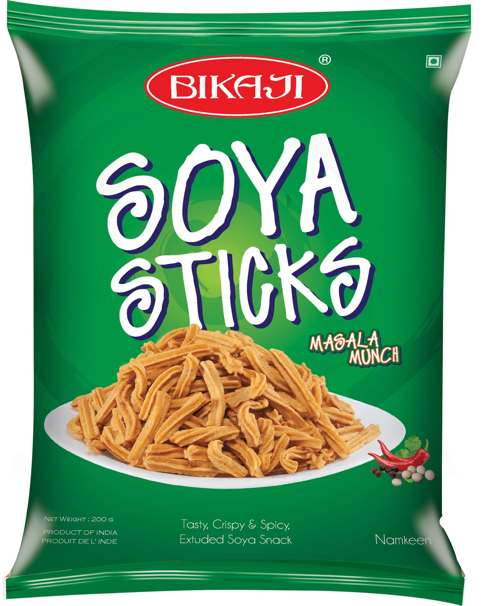 Bikaji Aslee Bikaneri Indian Namkeen Snack Soya Stick Masala Munch (200 g) - Pack of 4