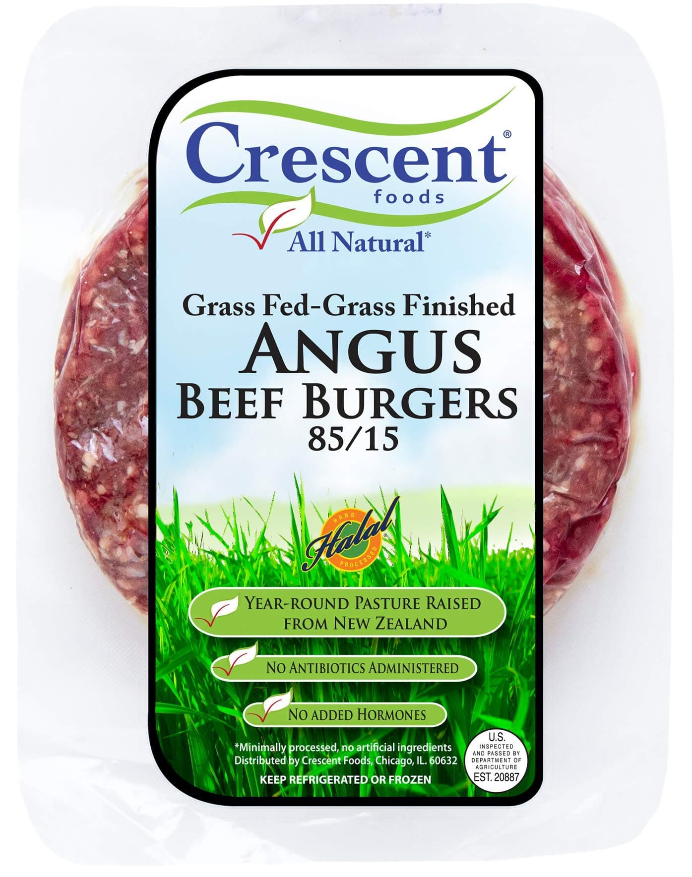 Crescent Foods Halal Angus Beef Burgers 85/15 | Approx. 7 lbs.