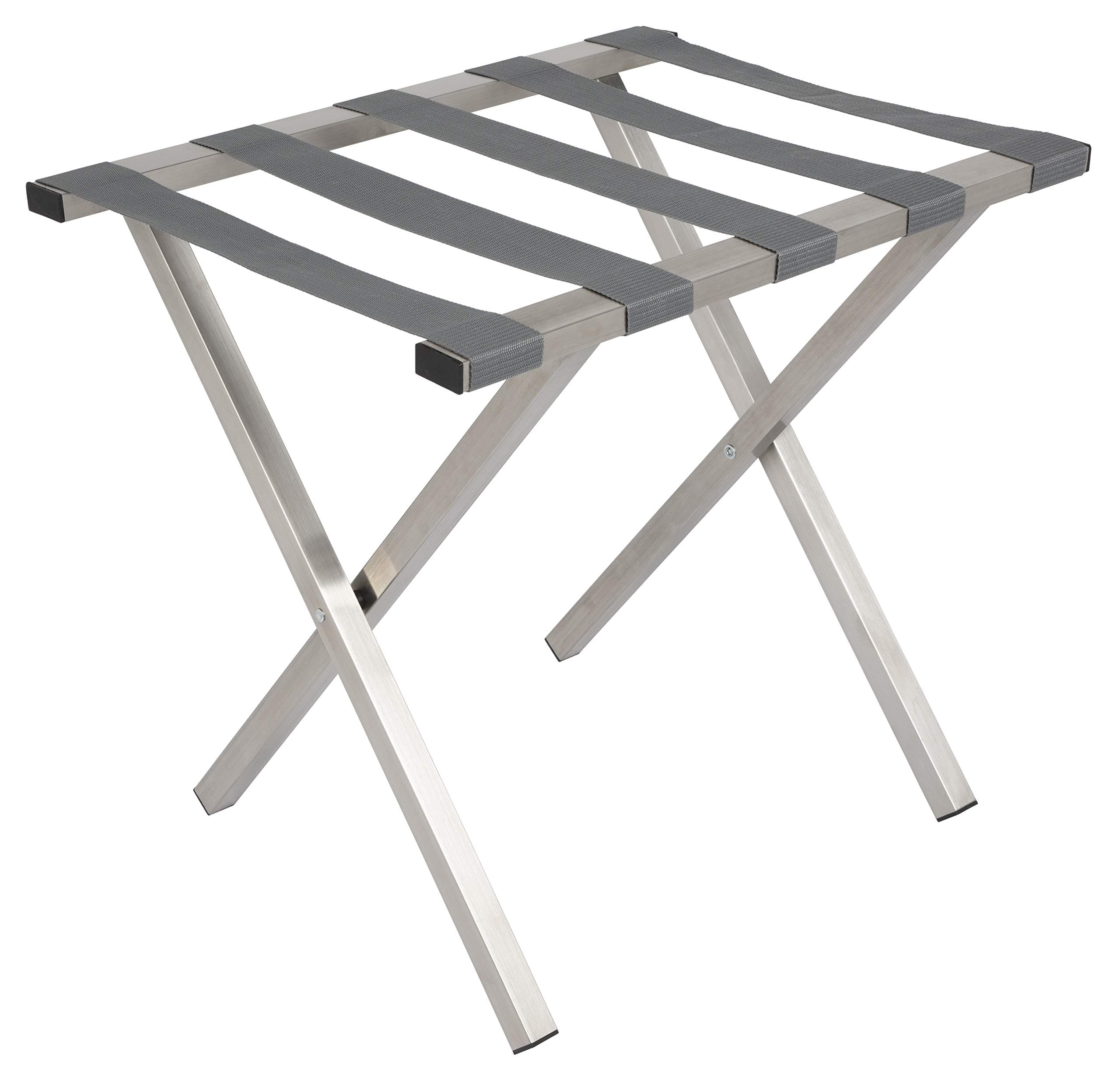 MLR_SQ_BS_GR Brushed Stainless Steel Luggage Rack, Straps, Square Tubing, Gray