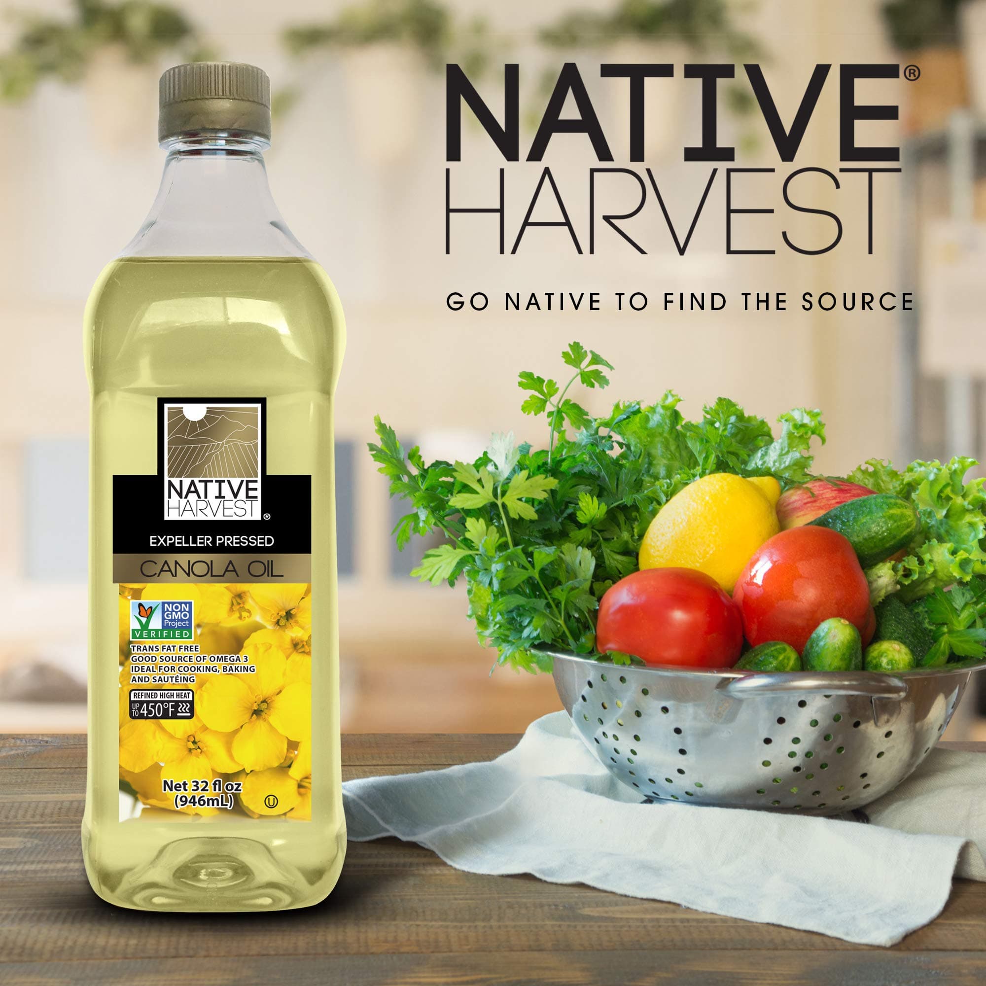 Native Harvest Expeller Pressed Non-GMO Canola Oil, 1 Litre (33.8 FL OZ)
