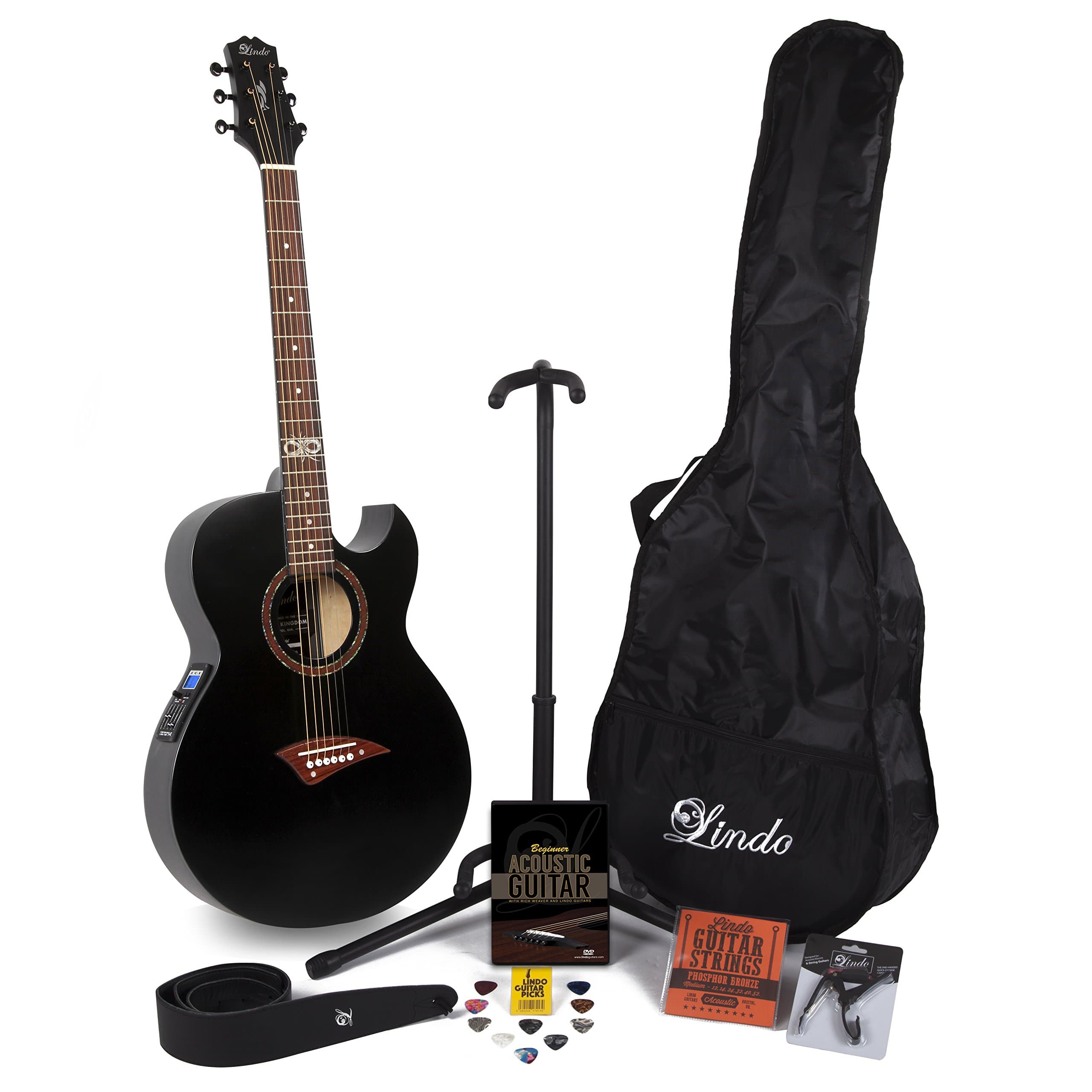 Lindo ORG-SL Infinity Slim Electro Acoustic Guitar with Pre-amp/Integrated Tuner and Full Accessory Pack (gig bag, guitar stand, strings, strap, 10 plectrums, DVD, capo)