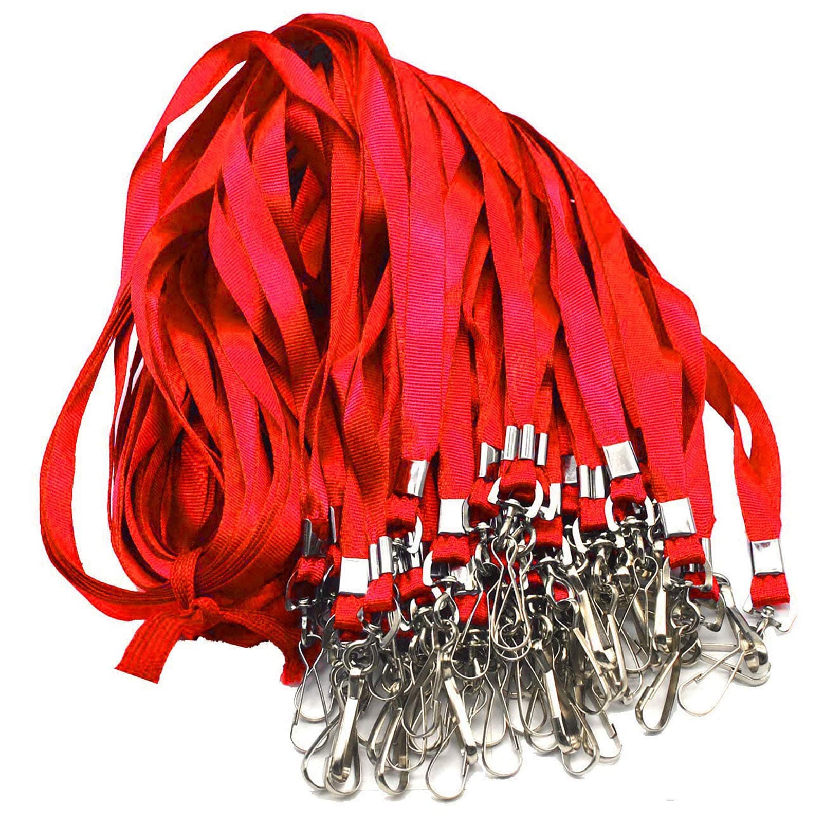 Beebel Red Lanyard Bulk Lanyards for Id Badges Flat Lanyard with Badge Clip Swivel Hook 50 Pack