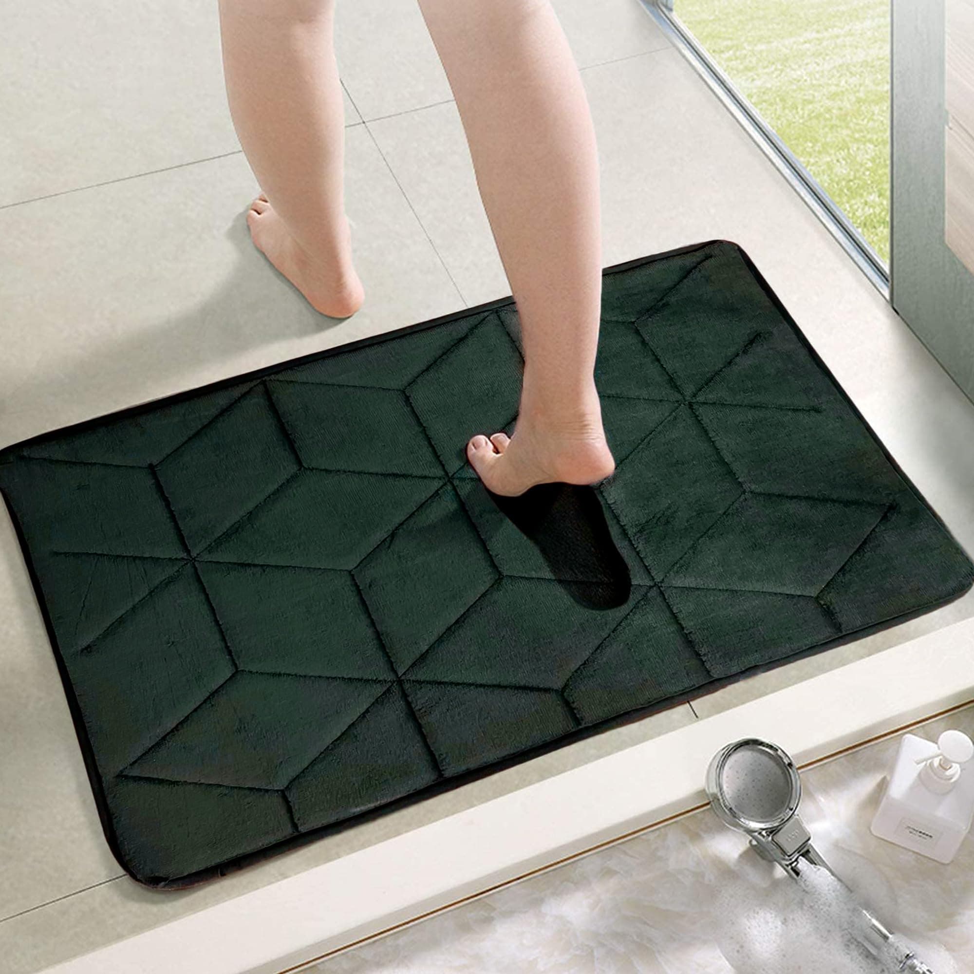 Status Contract Anti Slip Mat for Bathroom Floor | 16"x24" Memory Foam Bathroom Mats | Bathroom Mat Water Absorbing | Machine Washable Bathroom Anti Skid Mats for Bathing Area & Shower |(Green)